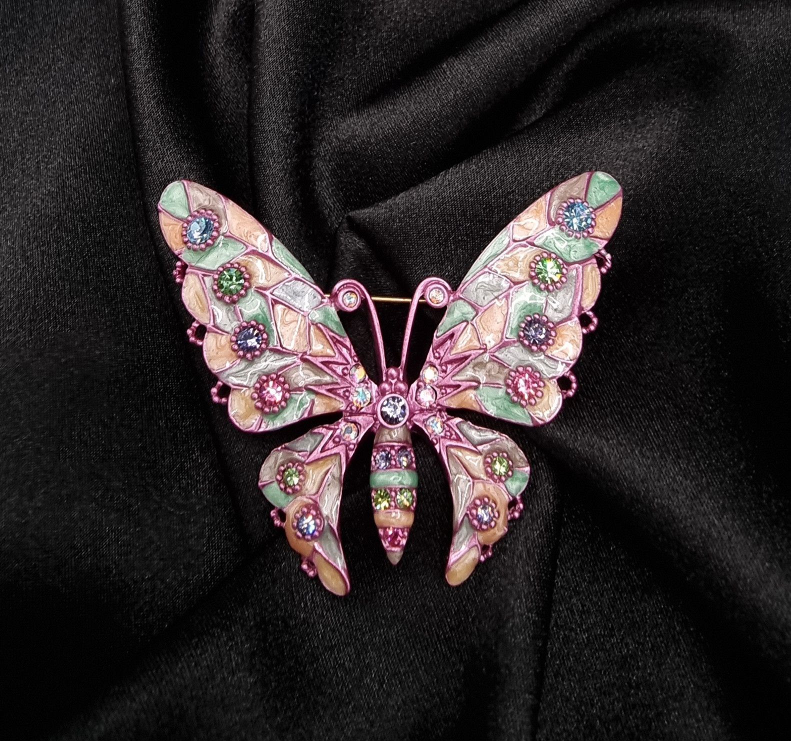 Joan Rivers Vintage Joan Rivers Brooch – Pink Green Enamel Butterfly Pin Size ONE SIZE - 3 Thumbnail
