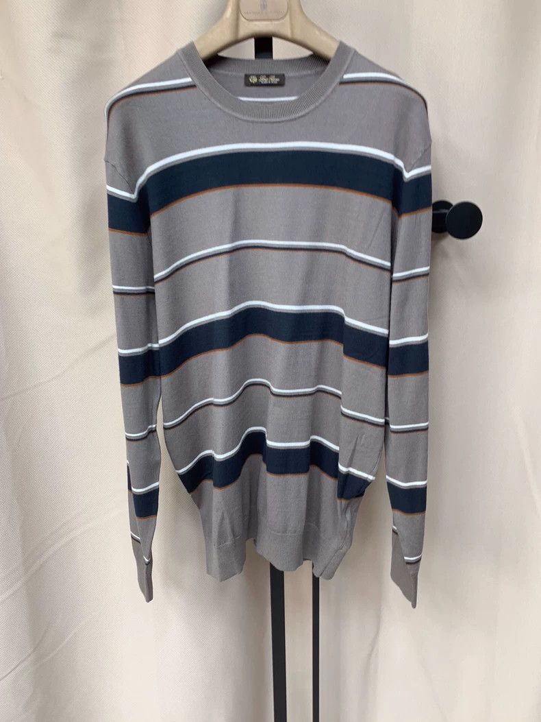 Loro Piana LORO PIANA Grey cotton fabric with dark blue thick stripe Size US M / EU 48-50 / 2 - 1 Thumbnail