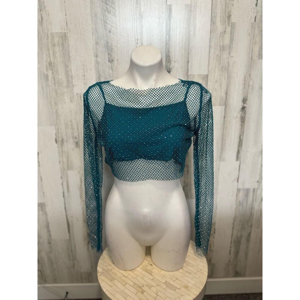 Other Sincerely Jules Teal Fishnet Mesh Crop Top – Size M Size M / US 6-8 / IT 42-44 - 1 Thumbnail