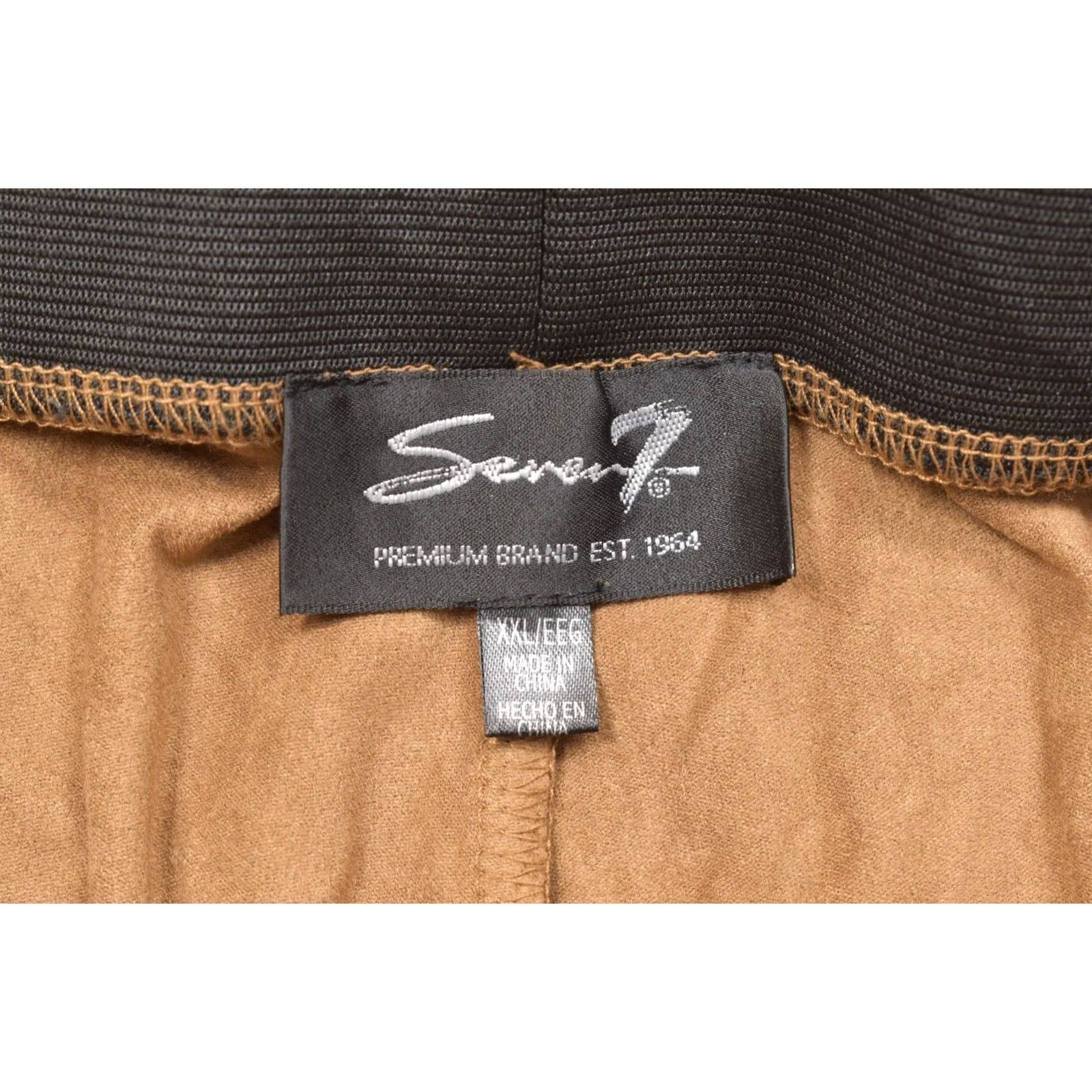 Vintage VINTAGE? Seven7 Women XXL Faux Suede Pull On Leggings Camel Brown Black? Size 40" / US 18 - 7 Thumbnail