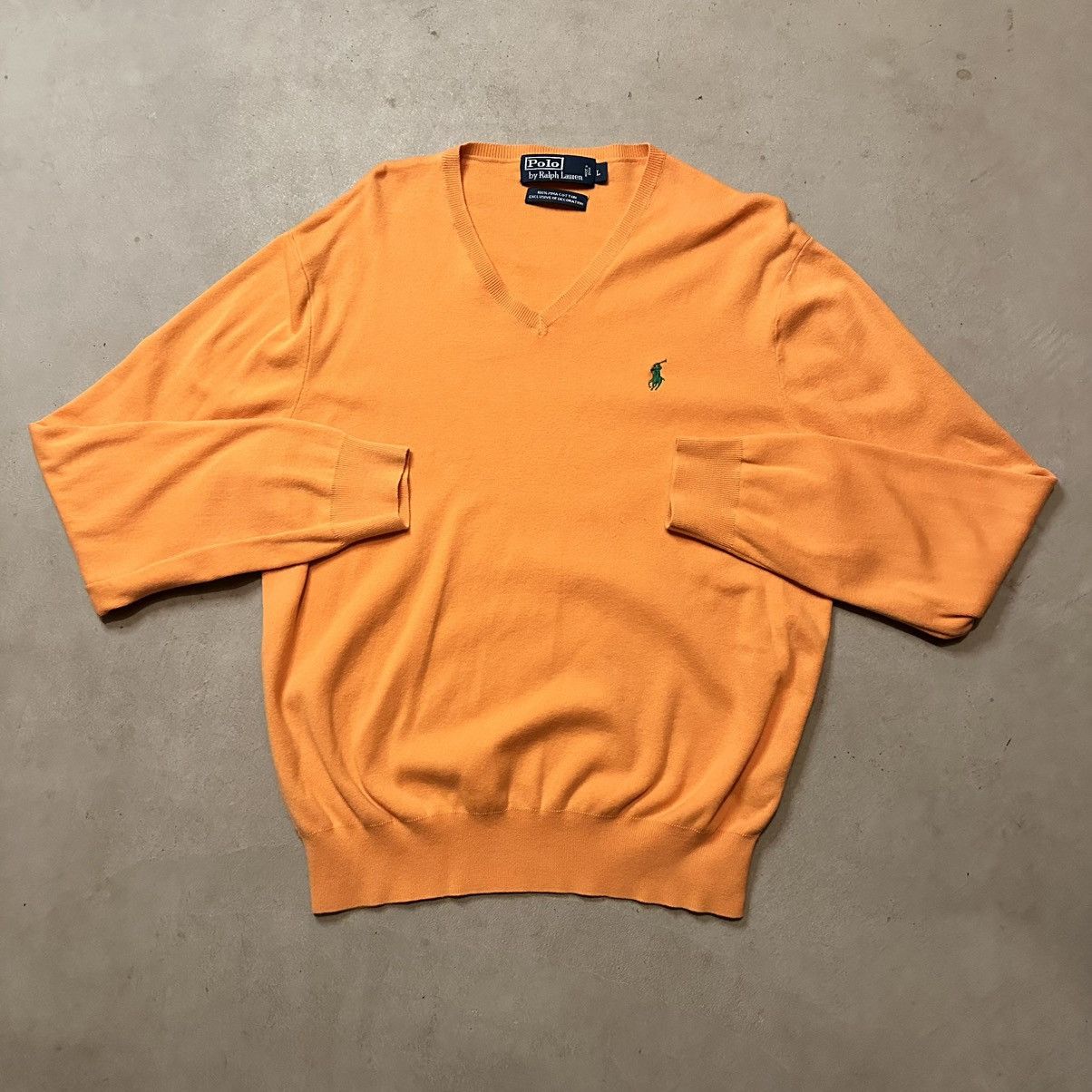 Polo Ralph Lauren Light Orange Polo Ralph Lauren Pima Cotton V-Neck Sweater Size US L / EU 52-54 / 3 - 2 Thumbnail
