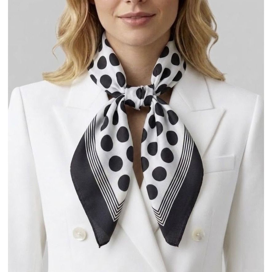 Other ⭐Polka Dot Silky Scarf Classic Chic Black White Timeless St Size ONE SIZE - 1 Thumbnail