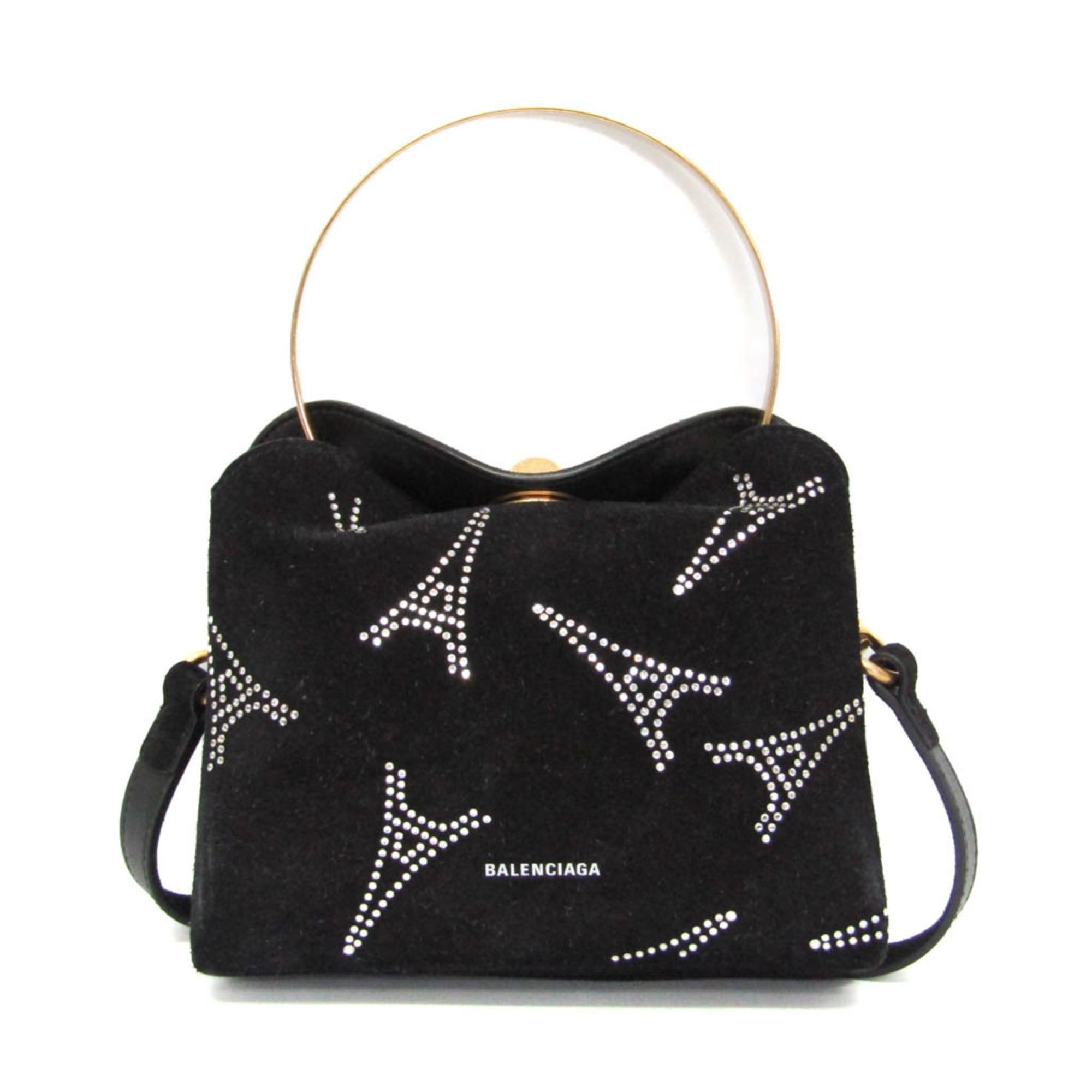 Balenciaga Balenciaga 570093 Women's Suede,Rhinestone Handbag,Shoulder Bag Gold,Black Size ONE SIZE - 1 Thumbnail