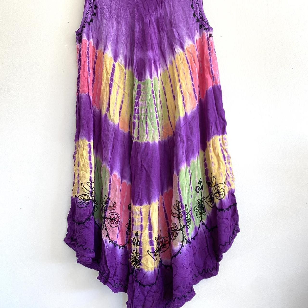 Vintage PURPLE TIE DYE BOHO MINI DRESS VINTAGE ONE SIZE Size ONE SIZE - 4 Thumbnail
