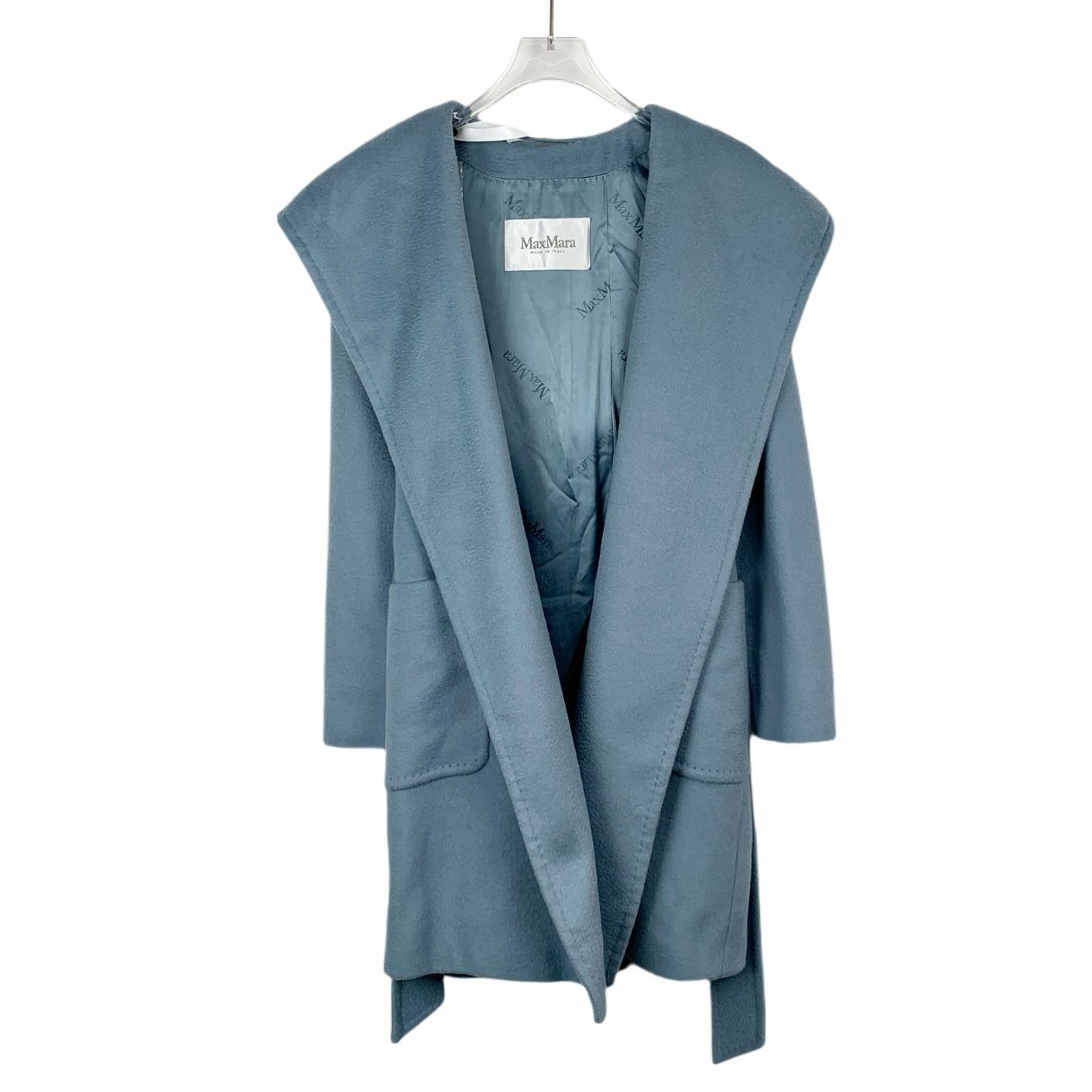 Max Mara MaxMara Blue Hooded Belted Cashmere Coat (Size XXS) Size XXS / US 00 / IT 34 - 1 Thumbnail