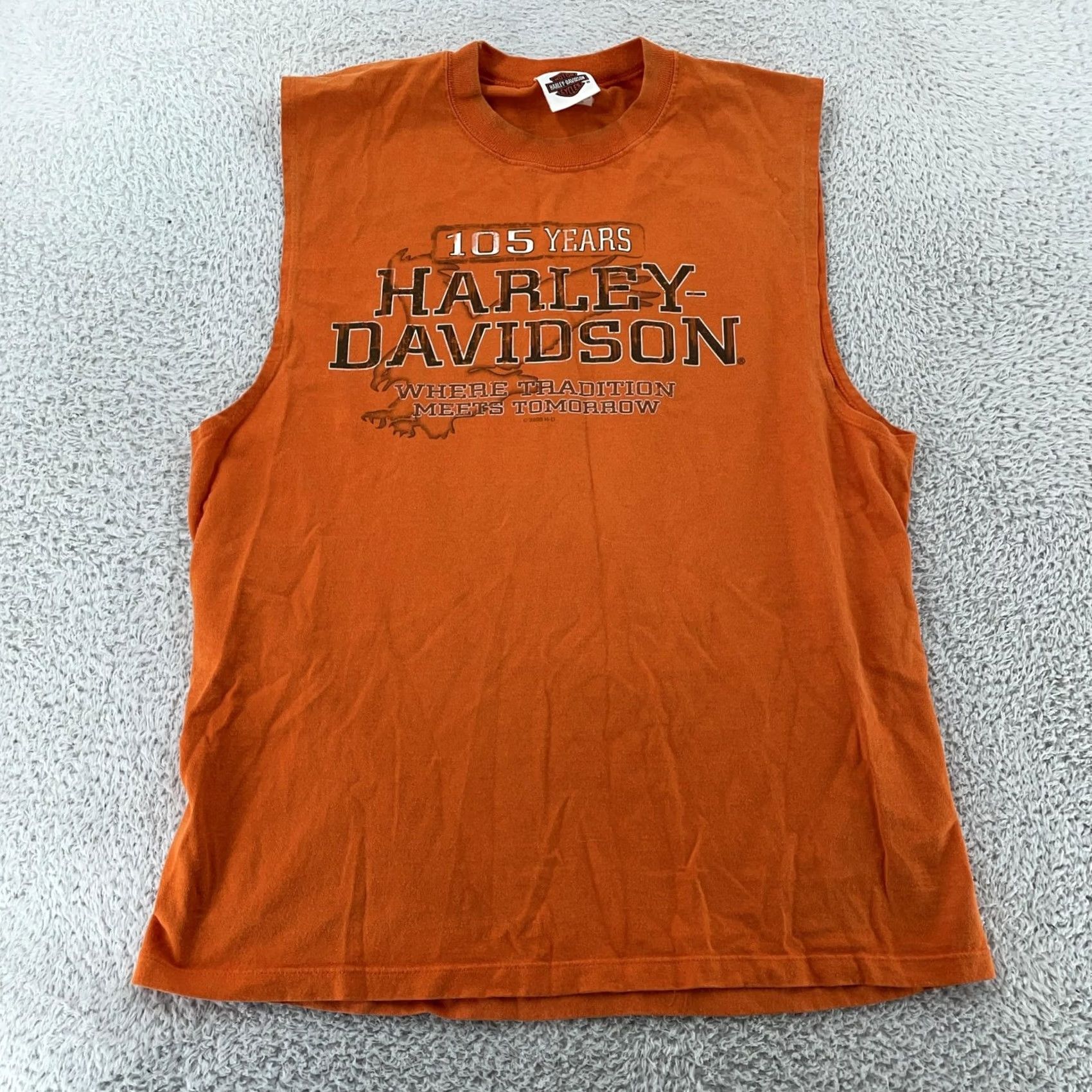 Harley Davidson Harley-Davidson T-Shirt Muscle Graphic Print M/L Orange 100% Cotton Logo Mens Crew Neck Sleeveless Vintage: No Size US L / EU 52-54 / 3 - 3 Thumbnail