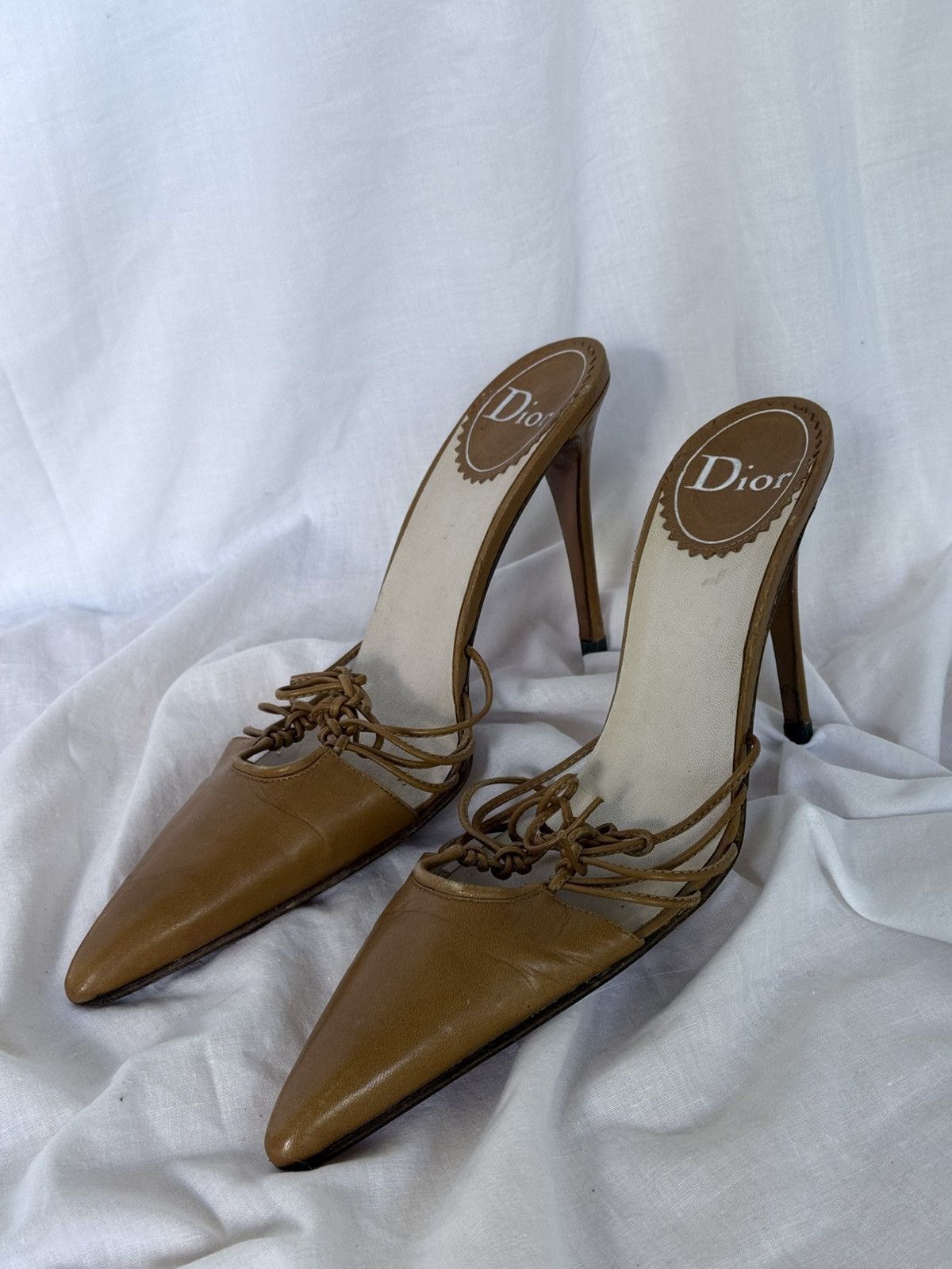 Dior Dior Leather Caramel/Camel Laced Mules Sandals Heels Size US 6.5 / IT 36.5 - 1 Thumbnail