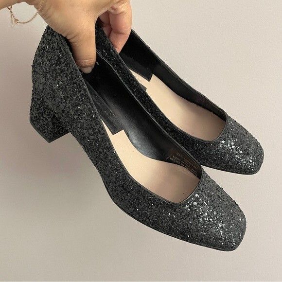 Zara Zara Black Glitter Block Heels - 36/5.5-6US, BNWOTs! 🇵🇹 Size US 6 / IT 36 - 1 Thumbnail