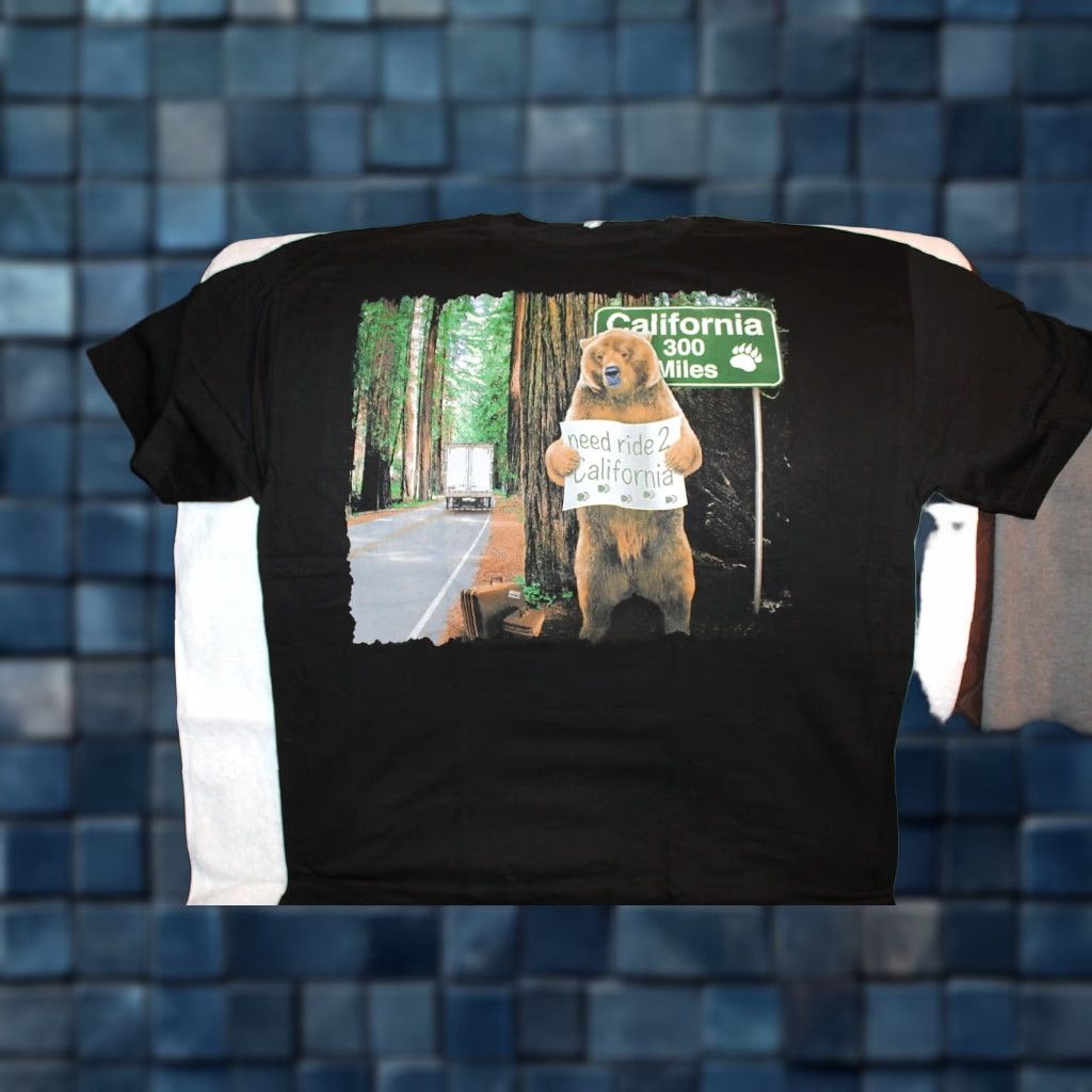 Vintage BEAR HITCHHIKING SEMI TRUCK FOREST TREES NEED RIDE 2 CALIFORNIA T-SHIRT Size US XL / EU 56 / 4 - 1 Thumbnail