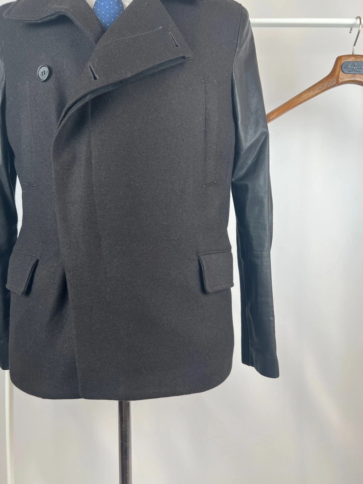 Allsaints Allsaints Wool Leather Dark Brown Major Pea Coat Jacket Size US M / EU 48-50 / 2 - 2 Thumbnail