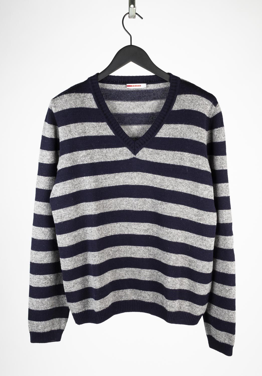 image of Prada V Neck Men Wool Sweater Size 54 H4326 in Grey Dark Blue