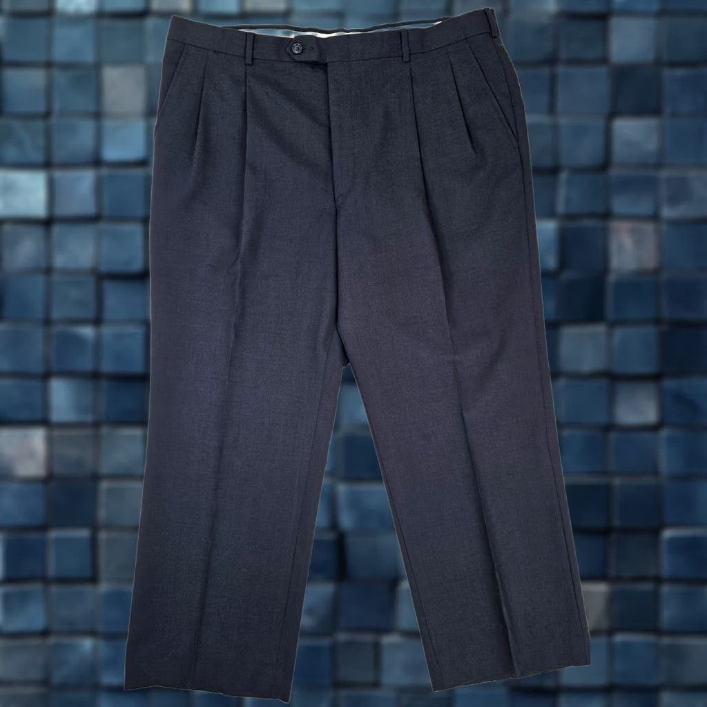 Stafford VINTAGE Stafford Wool Pleated Pants Men 39x27 Navy Blue Straight w Center Crease EUC Size US 39 - 1 Thumbnail