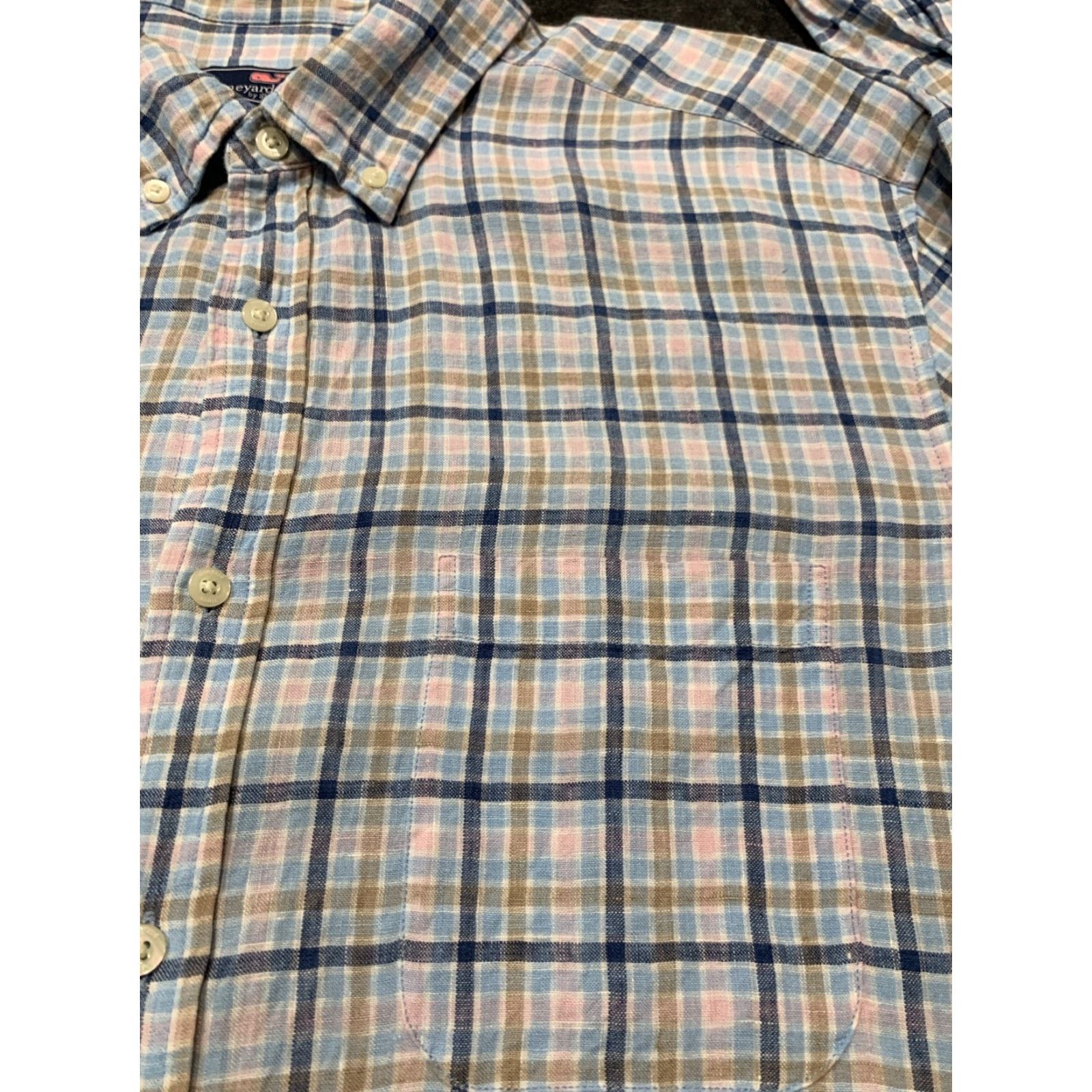 Vineyard Vines Vineyard Vines Men’s XL Linen Plaid Button-Down Shirt Multi-Color Classic Fit Collared Long Sleeve Size US XL / EU 56 / 4 - 3 Thumbnail