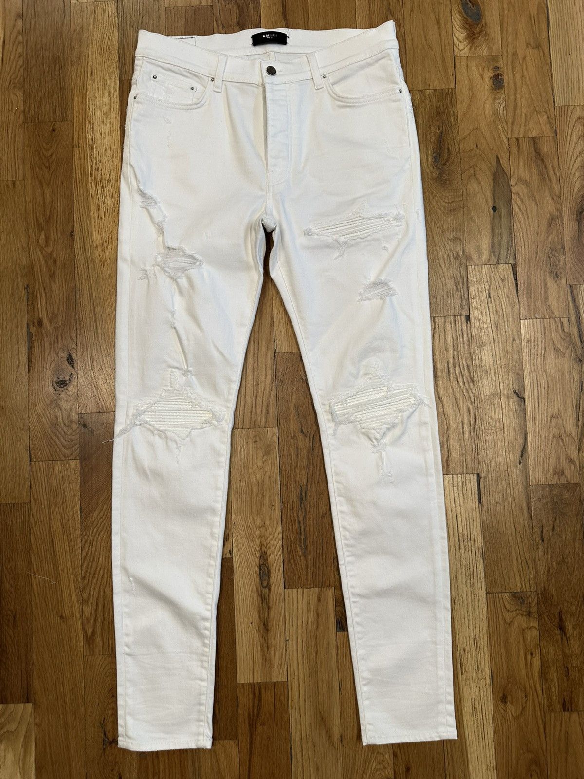 Amiri MX1 White Leather White Denim Jeans Size 36