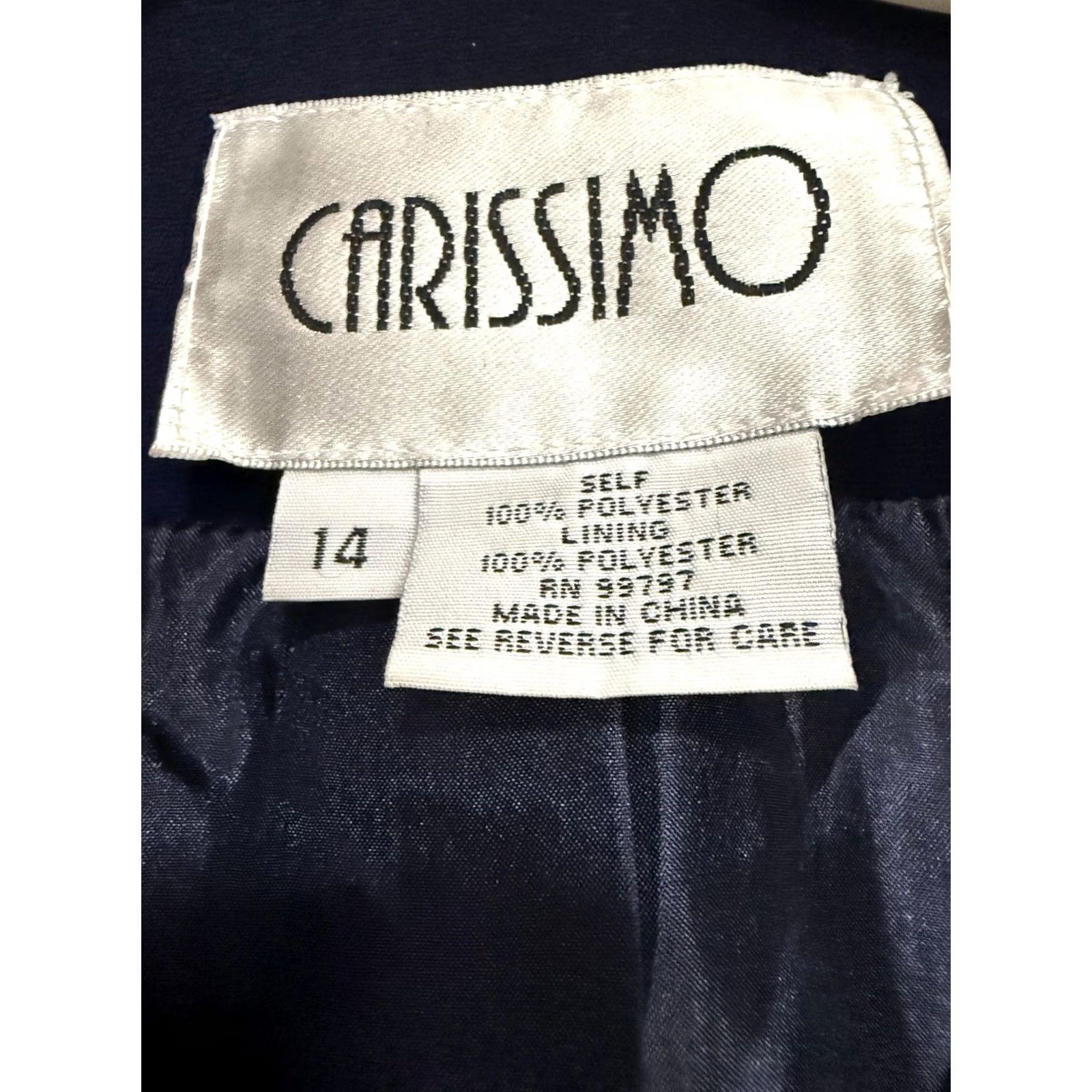 Vintage Carissimo Blazer Womens 14 Navy Beaded Tuxedo Shawl Collar Lined Formal Evening Size XL / US 12-14 / IT 48-50 - 3 Thumbnail