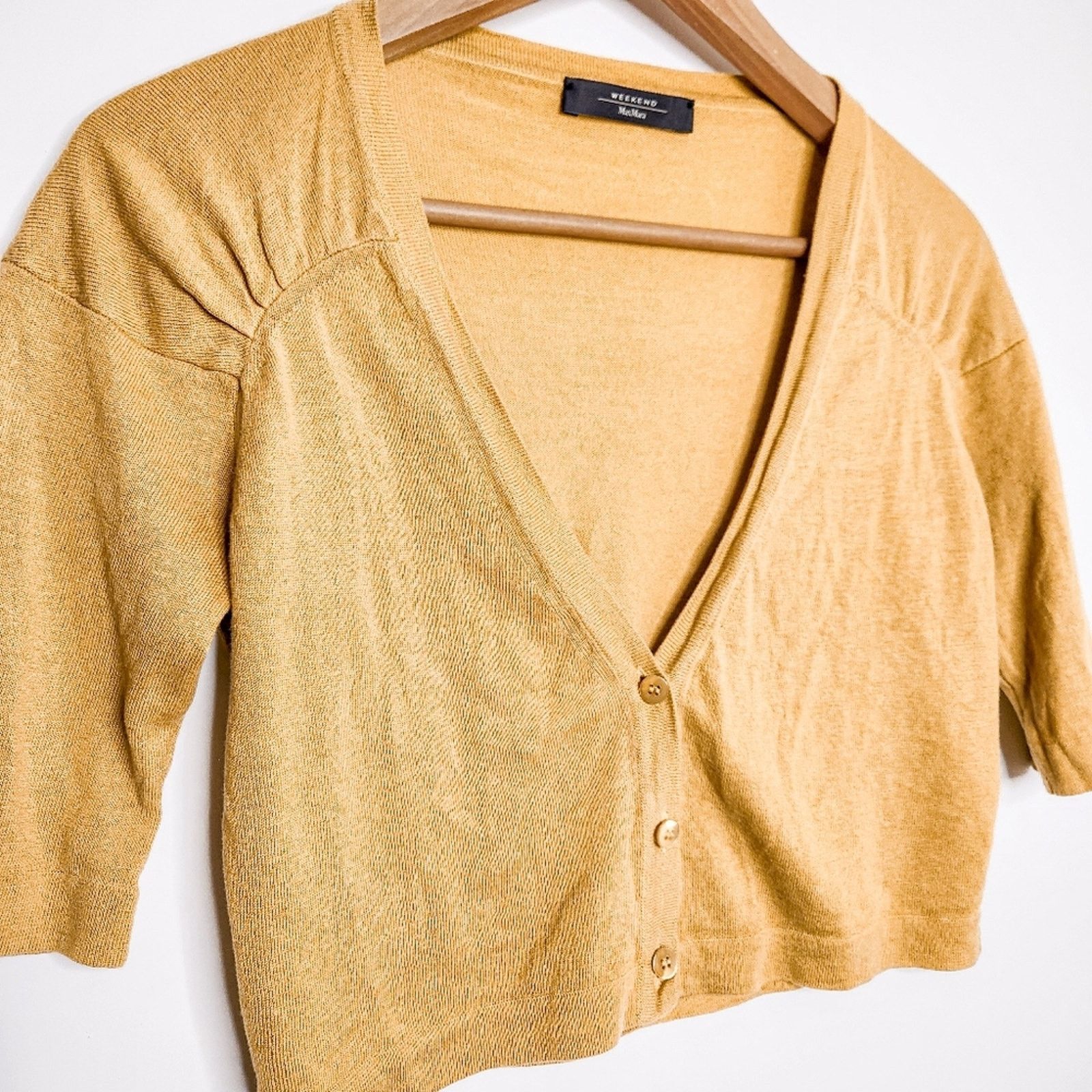 Weekend Max Mara Weekend MaxMara Mustard Yellow Cropped Sweater Cardigan Sz M Size M / US 6-8 / IT 42-44 - 2 Thumbnail