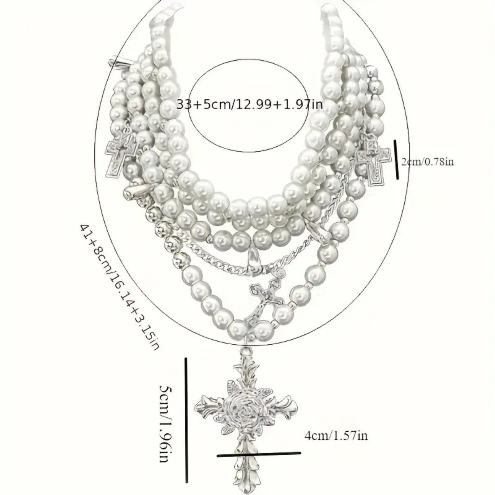 Other Gothic Goth Punk Pearl Multi-Layer Cross Choker Necklace Size ONE SIZE - 2 Thumbnail