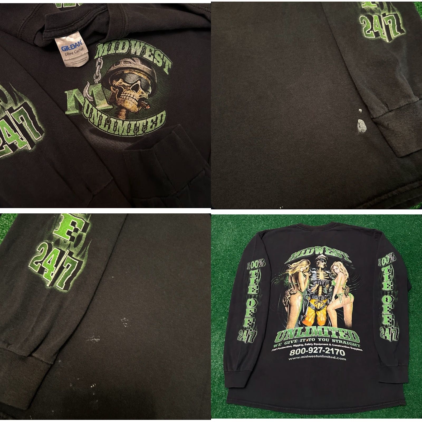 Vintage VINTAGE 90s Y2K Biker Mid West Skull Flames Sleeve Hit Long Sleeve Shirt L Black Men Mens Size US L / EU 52-54 / 3 - 8 Thumbnail