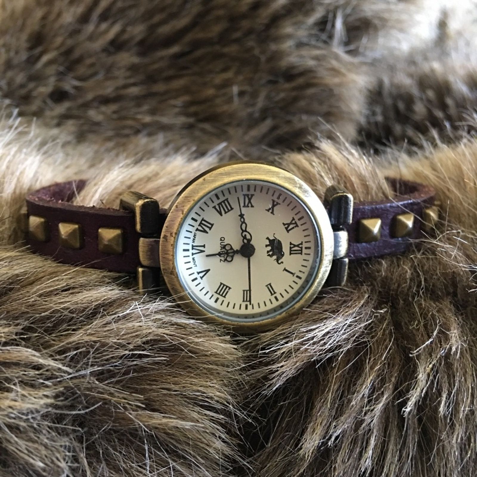 Jewelry Ladies Elephant brown studded leather band watch Size ONE SIZE - 2 Thumbnail