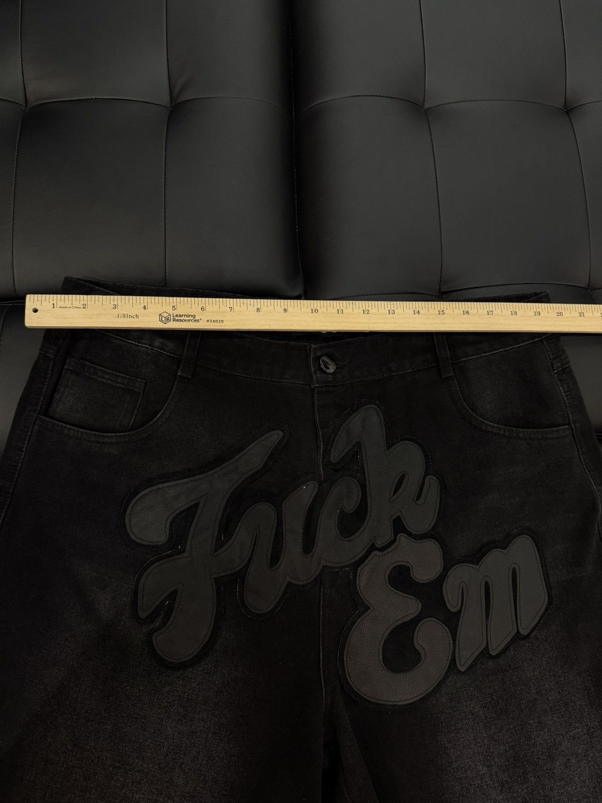 Other Fuck EM Shorts Black Denim Leather Patch Size (38) Size US 38 / EU 54 - 9 Thumbnail