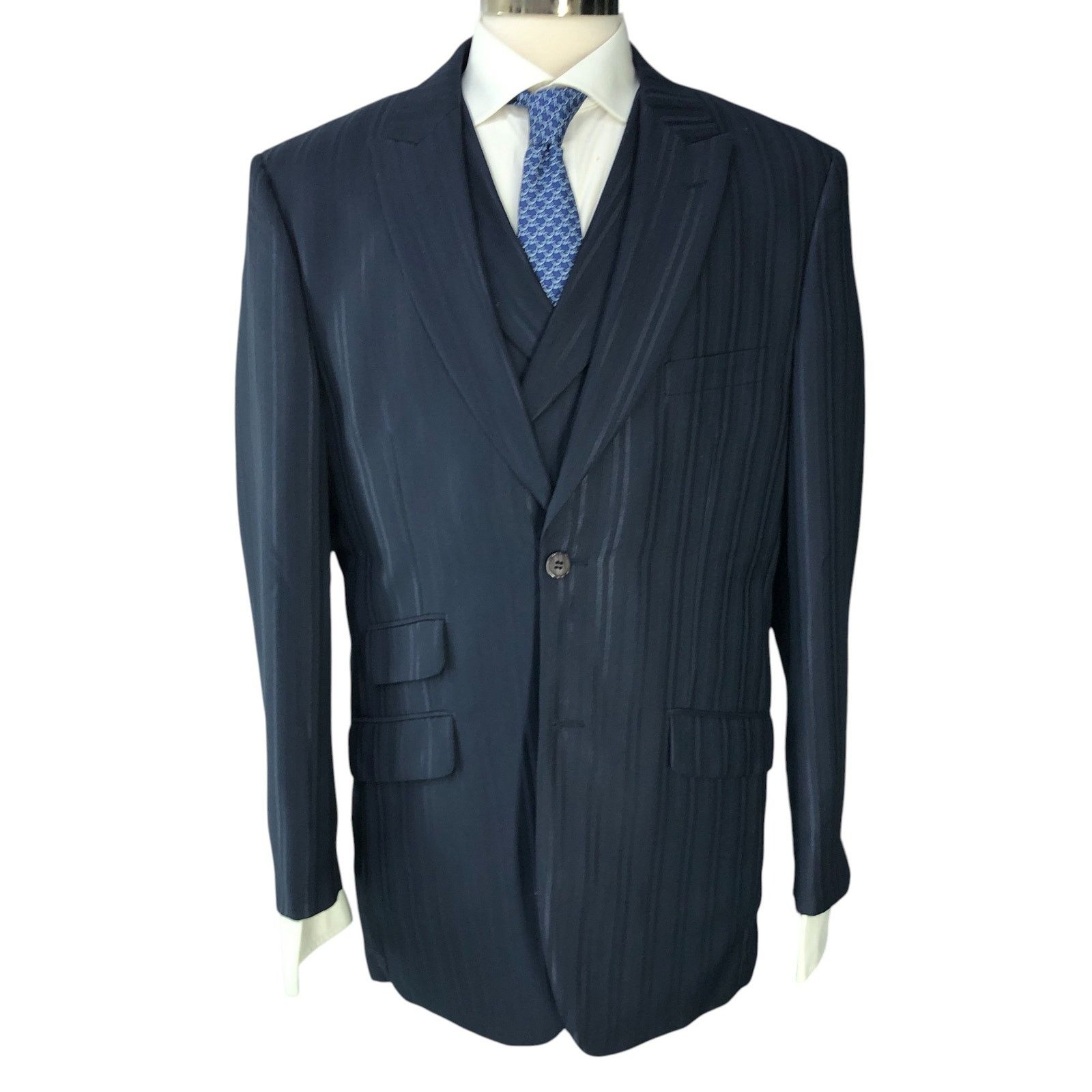 Stacy Adams Stacy Adams Size 40R Suit Three 3 Piece Drop 4 Blue Striped Size 40R - 11 Thumbnail