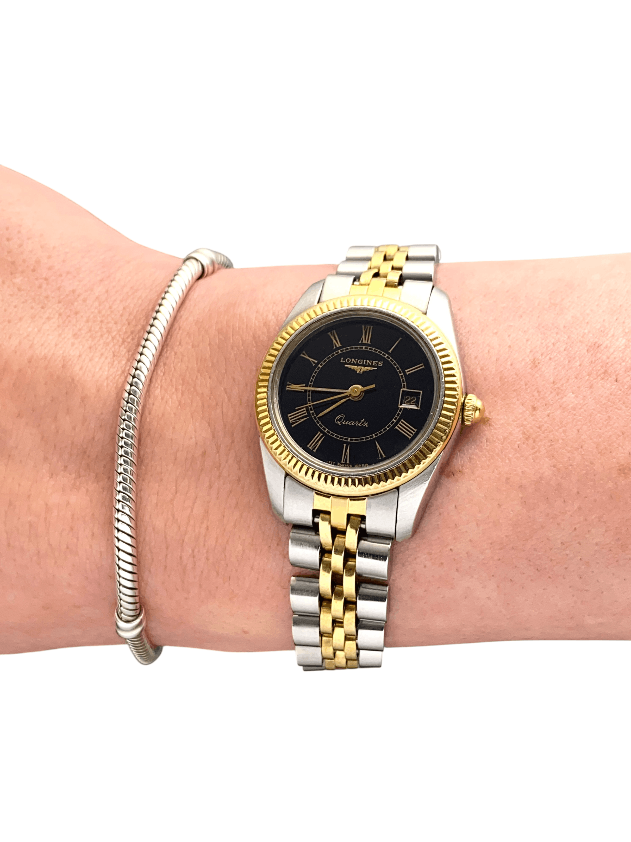 Longines Longines 4858 Black Dial Quartz Ladies Bezel Two Tone Watch Size ONE SIZE - 8 Thumbnail