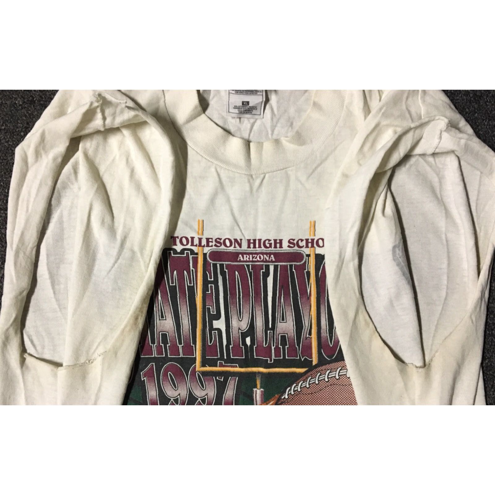 Fruit Of The Loom VINTAGE Tolleson High School Football State Playoffs Faded Distressed XL T-Shirt Men White 90s Grunge Shirt Size US XL / EU 56 / 4 - 5 Thumbnail
