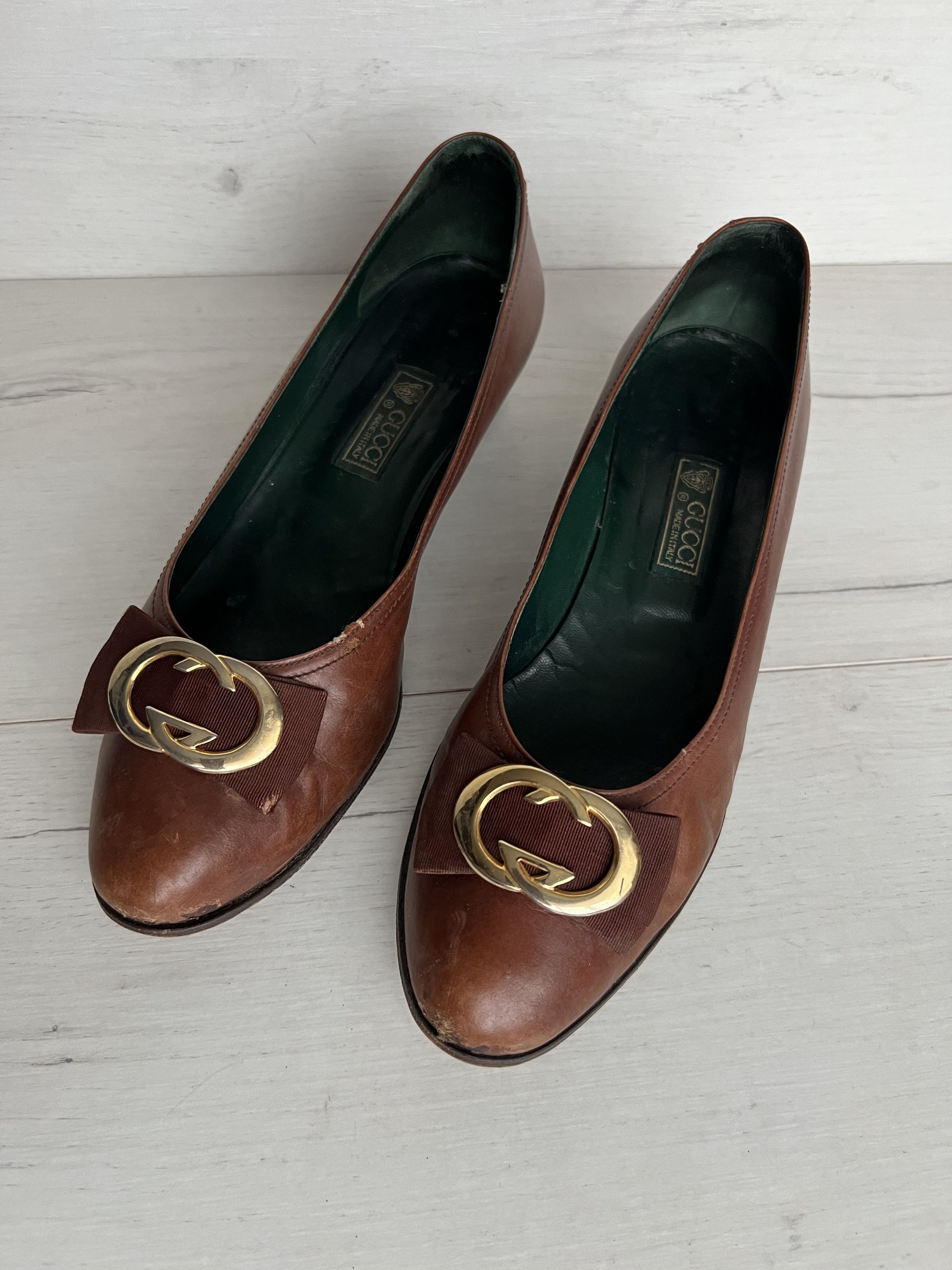 Gucci VINTAGE 70's GUCCI BIG METAL LOGO GG PUMPS HEELS LOAFERS Size US 6.5 / IT 36.5 - 1 Thumbnail