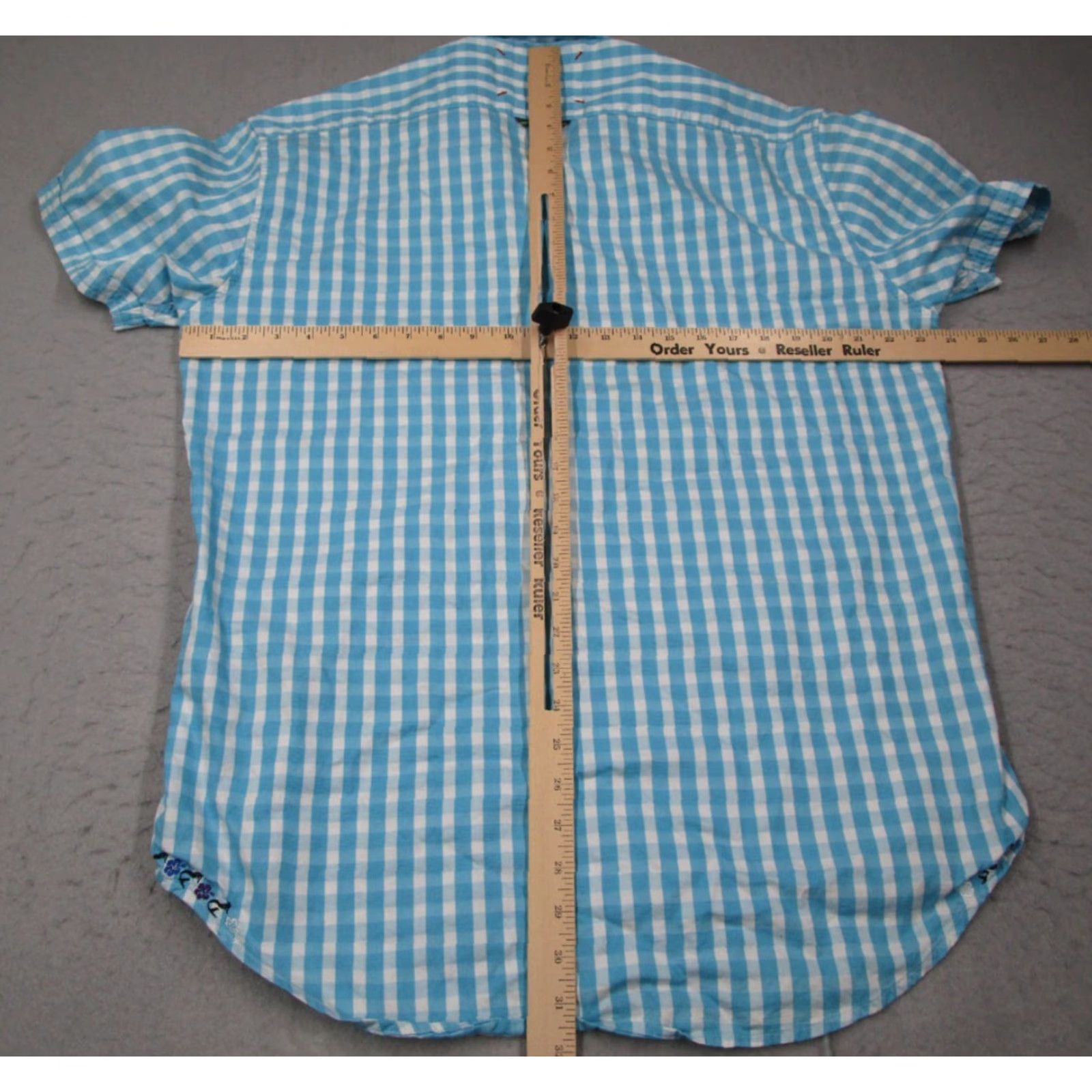Robert Graham Robert Graham Shirt Mens XL Blue Short Sleeve Button-Up Embroidered Check Cotton Blend No N/A Size US XL / EU 56 / 4 - 6 Thumbnail