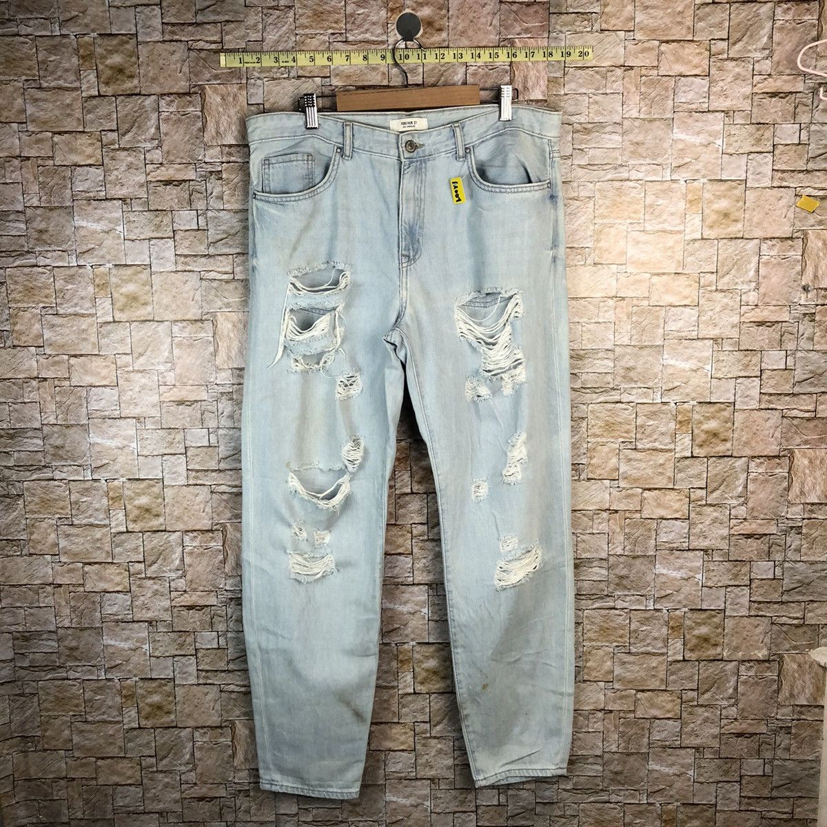 Japanese Brand Forever 21 Blue ripped Distressed Denim Pants #A1004 Size 33" - 1 Thumbnail