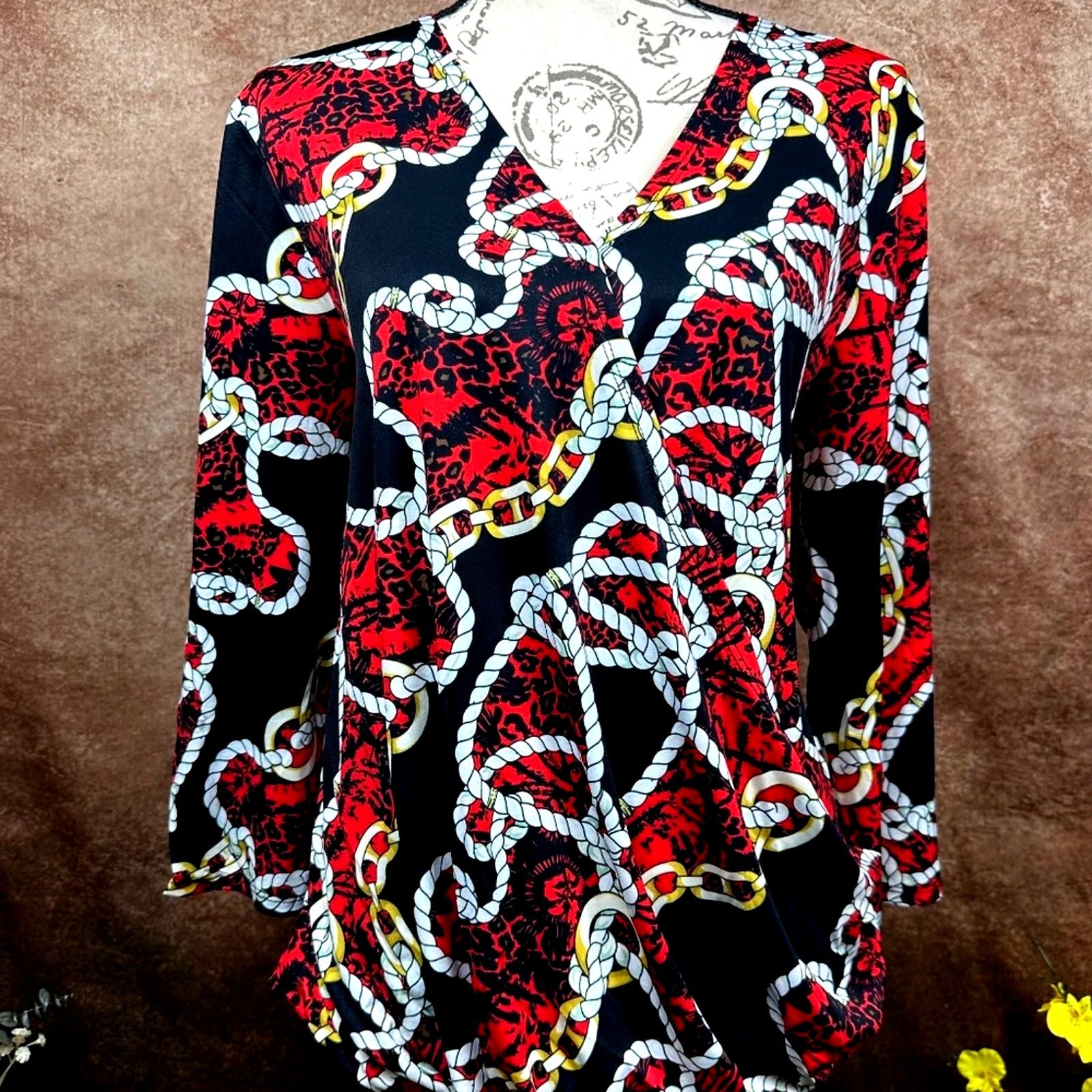 Other Shavonne Dorsey Chain/Rope Asymmetrical Blouse Red/Black L Size L / US 10 / IT 46 - 2 Thumbnail