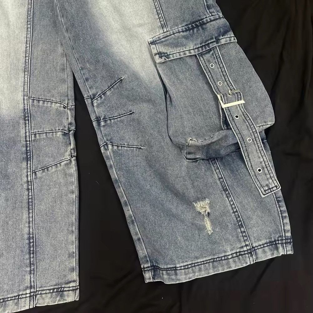Washed Blue Ripped Cargo Jean