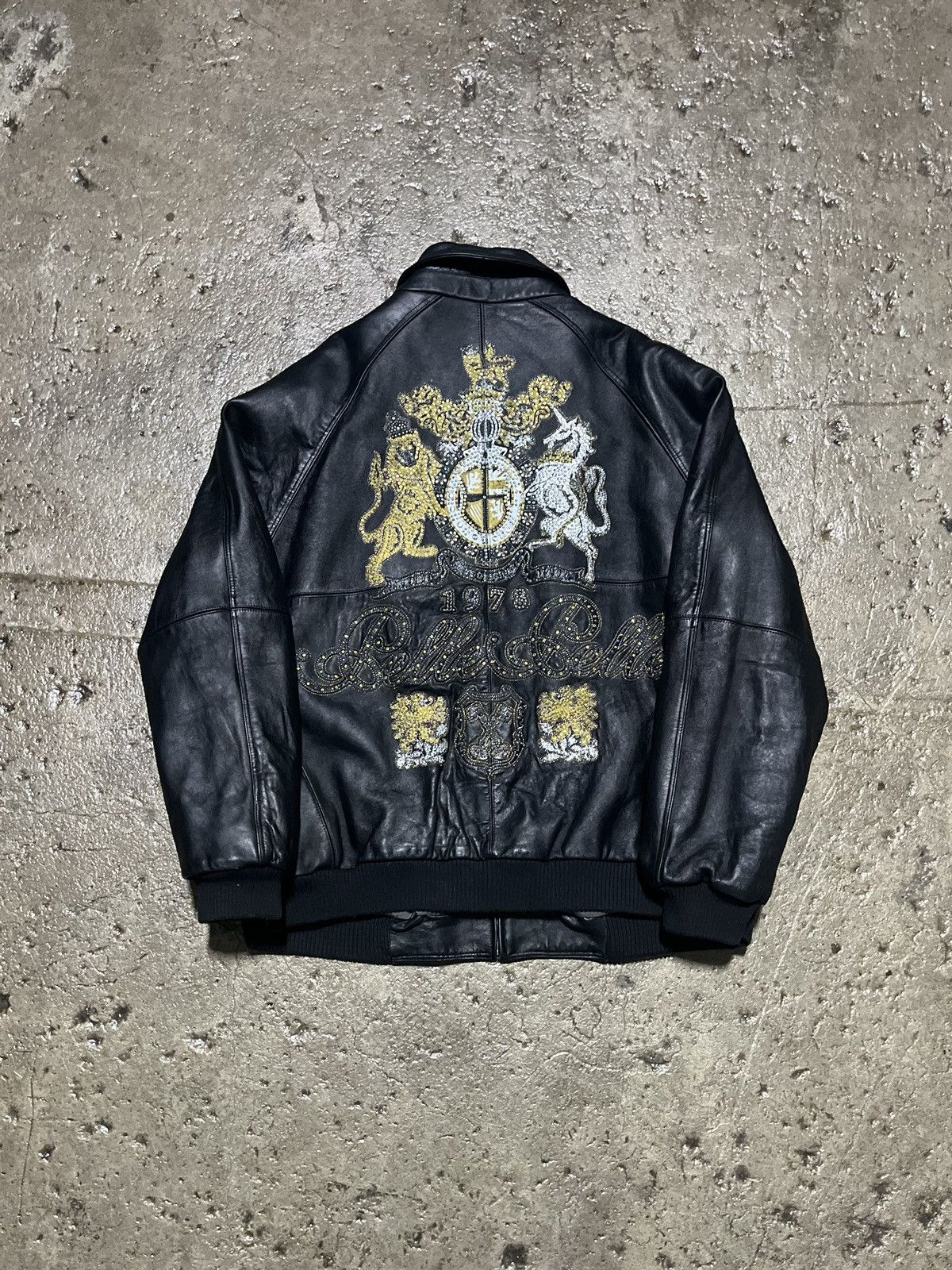 image of Marc Buchanan x Pelle Pelle Crazy Vintage Y2K Pelle Pelle Studded Hip-Hop Leather Jacket in Black (