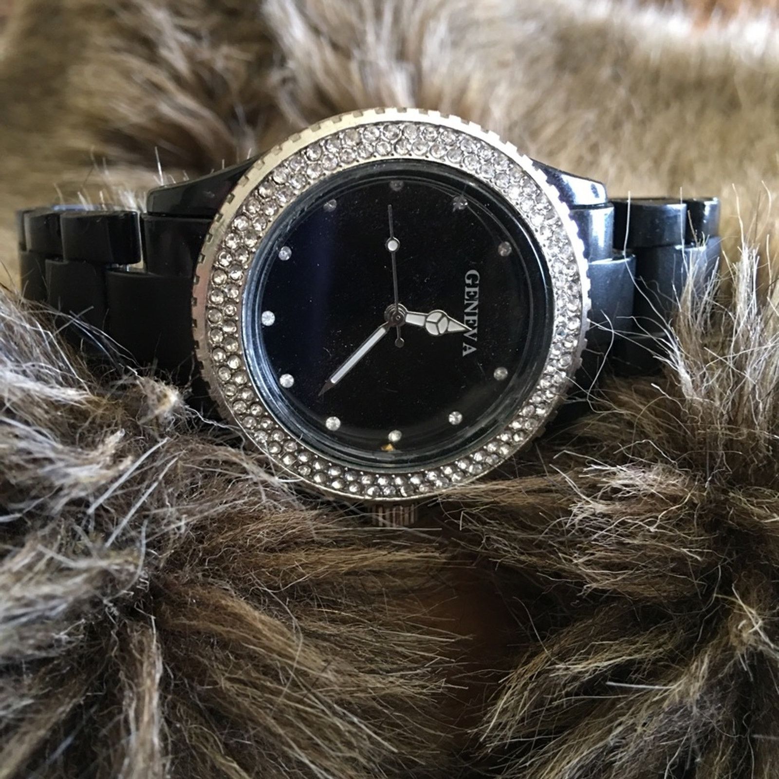 Geneva Ladies Geneva black plastic band rhinestone watch Size ONE SIZE - 6 Thumbnail