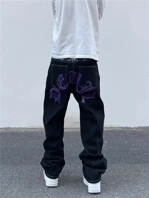 Japanese Brand × Jean Black High Street Hip Hop Printed Wide Leg Jeans Size US 34 / EU 50 - 4 Thumbnail