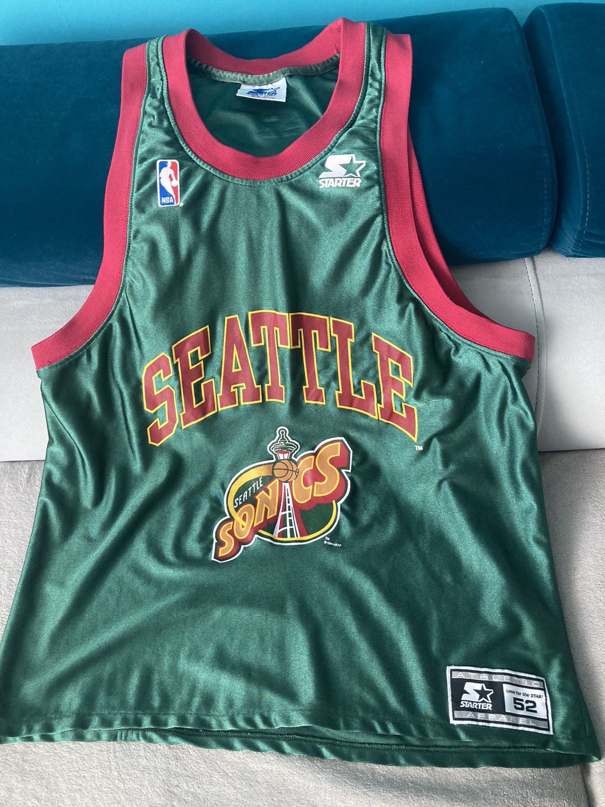 image of Seattle Supersonics Vintage Starter Jersey Sonics 90’S Nba in Green, Men's (Size Large)