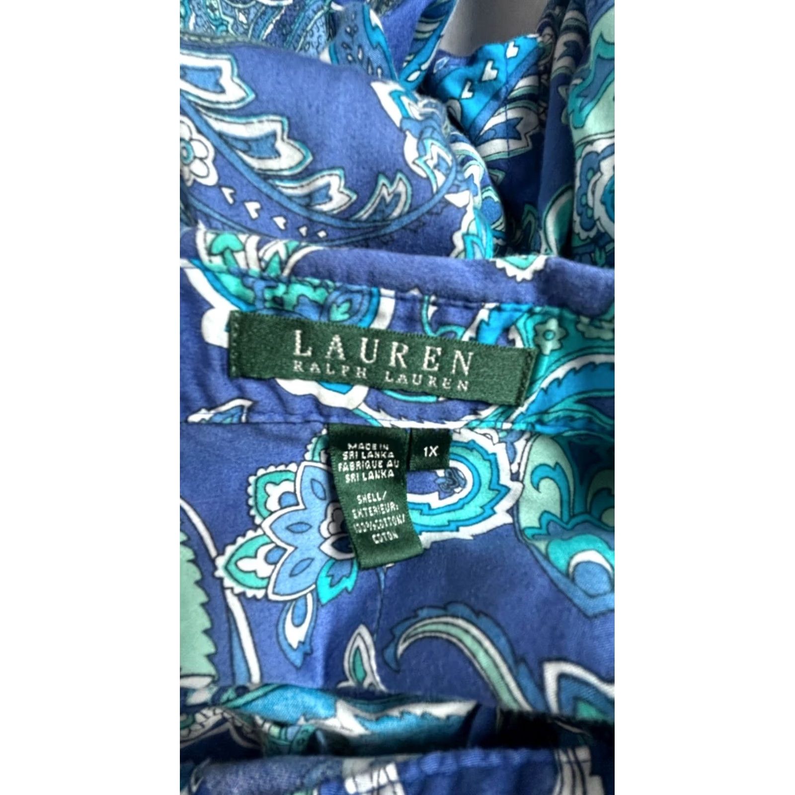 Ralph Lauren Lauren Ralph Shirt Womens 1X Blue Paisley Button Cotton Sleeves Size XL / US 12-14 / IT 48-50 - 3 Thumbnail