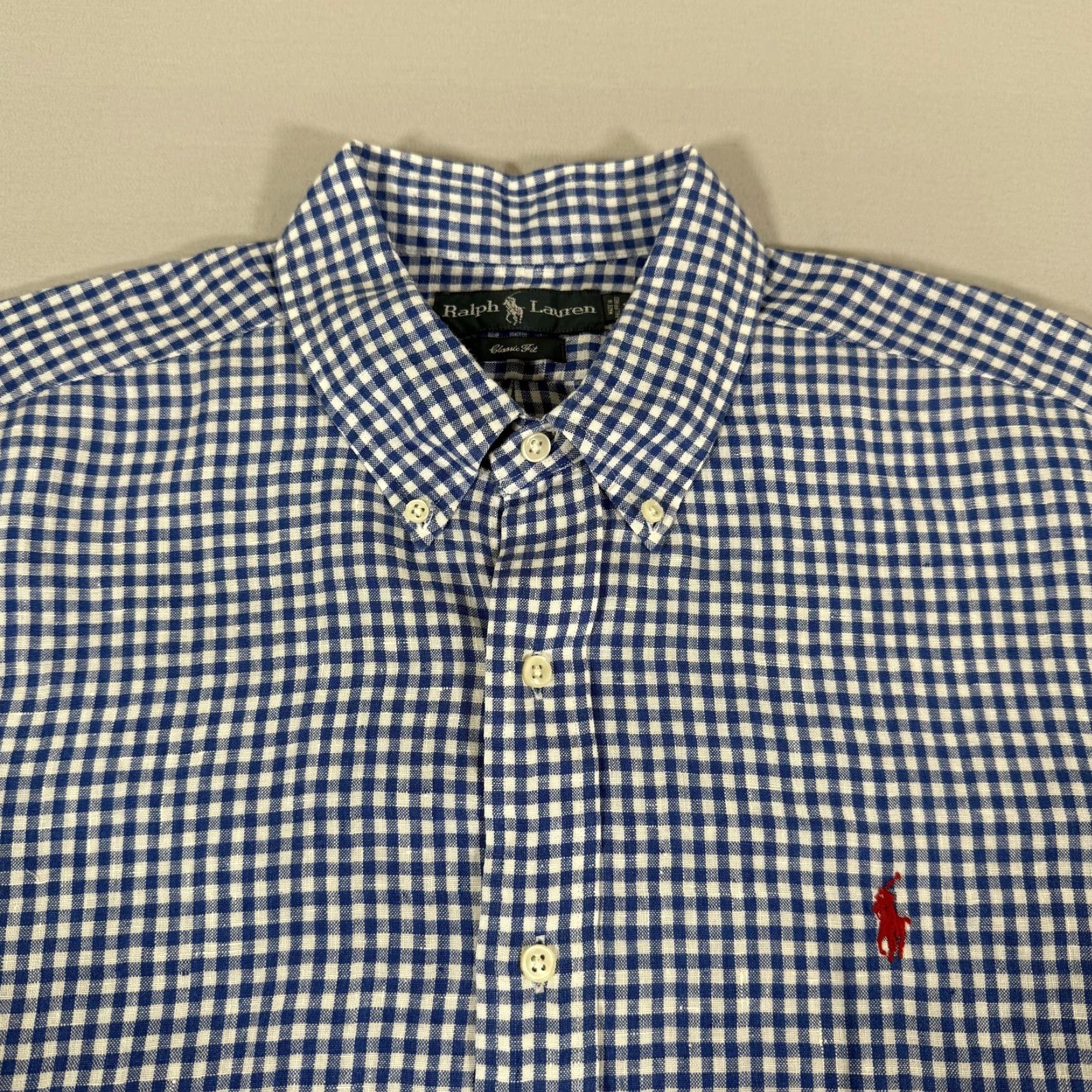Polo Ralph Lauren Polo Ralph Lauren Shirt Mens XL Casual Short Sleeve Gingham Check Button-Up Blue White Size US XL / EU 56 / 4 - 2 Thumbnail