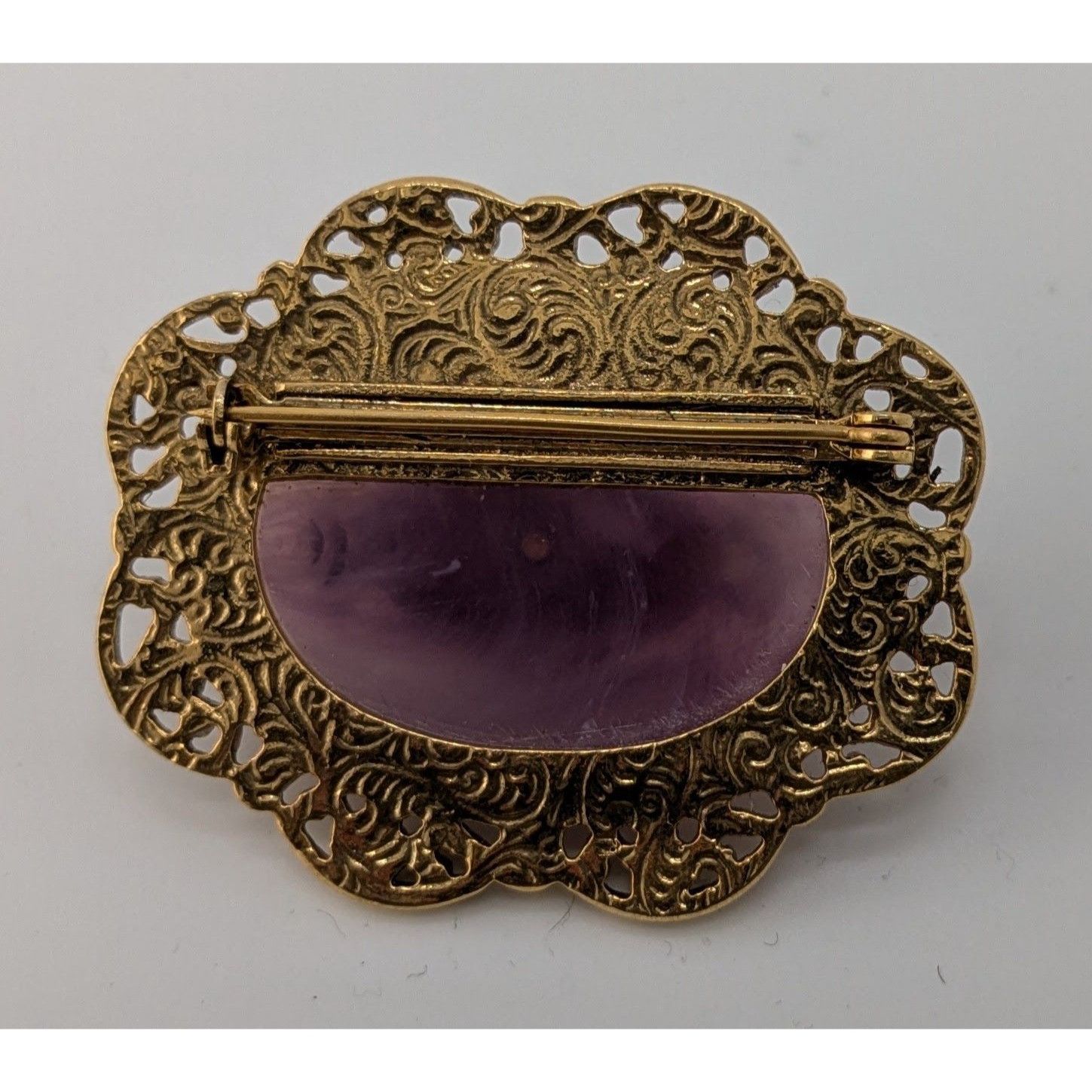 Other Vintage Regency-Style Ornate Brooch With Purple Stone Faux P Size ONE SIZE - 6 Thumbnail