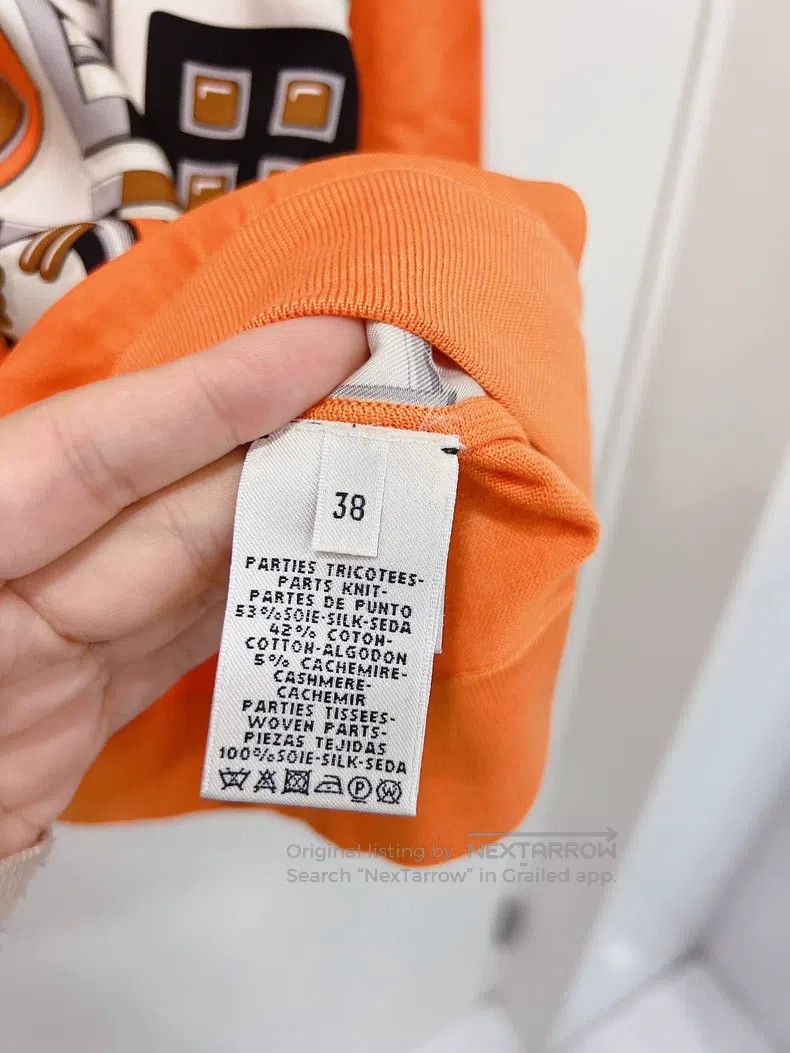 Hermes Hermes Bright Orange Silk Printed Mixed Knit Top Size XS / US 0-2 / IT 36-38 - 8 Thumbnail