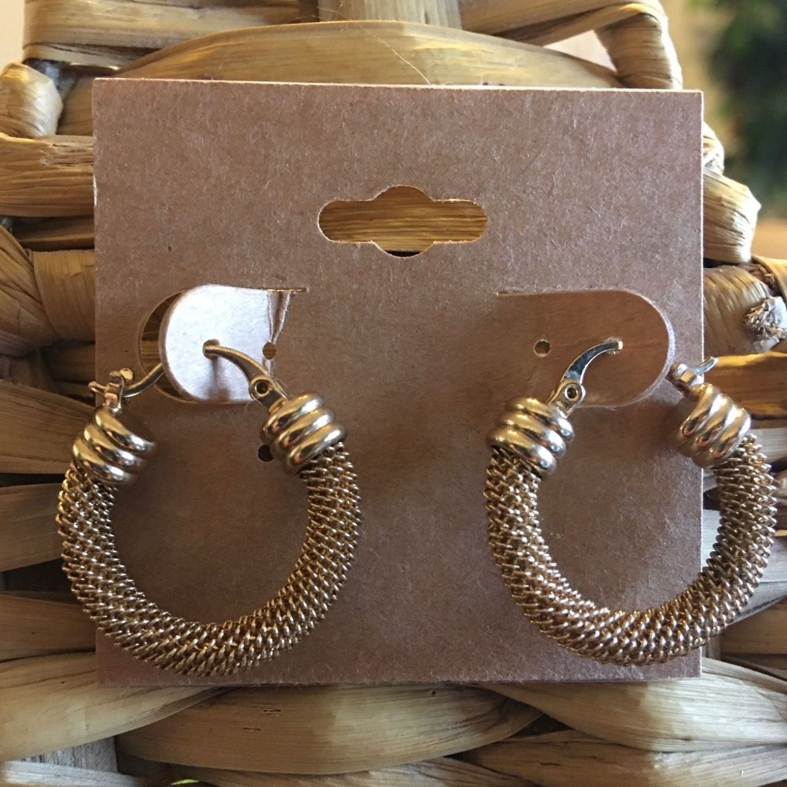 Jewelry Elegant Simplistic Gold Plated Mesh Hoop Earrings, Women's