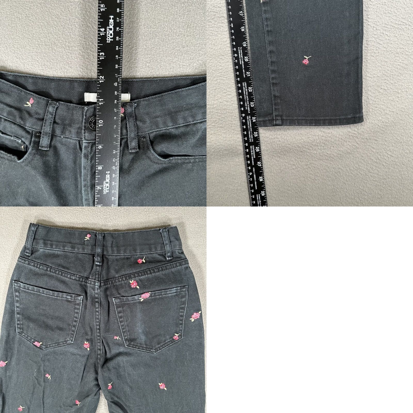 Pacsun PacSun Jeans Women 24 Black High Rise Straight Flower Embroidered Button Fly EUC Size 42" / US 20 - 9 Thumbnail