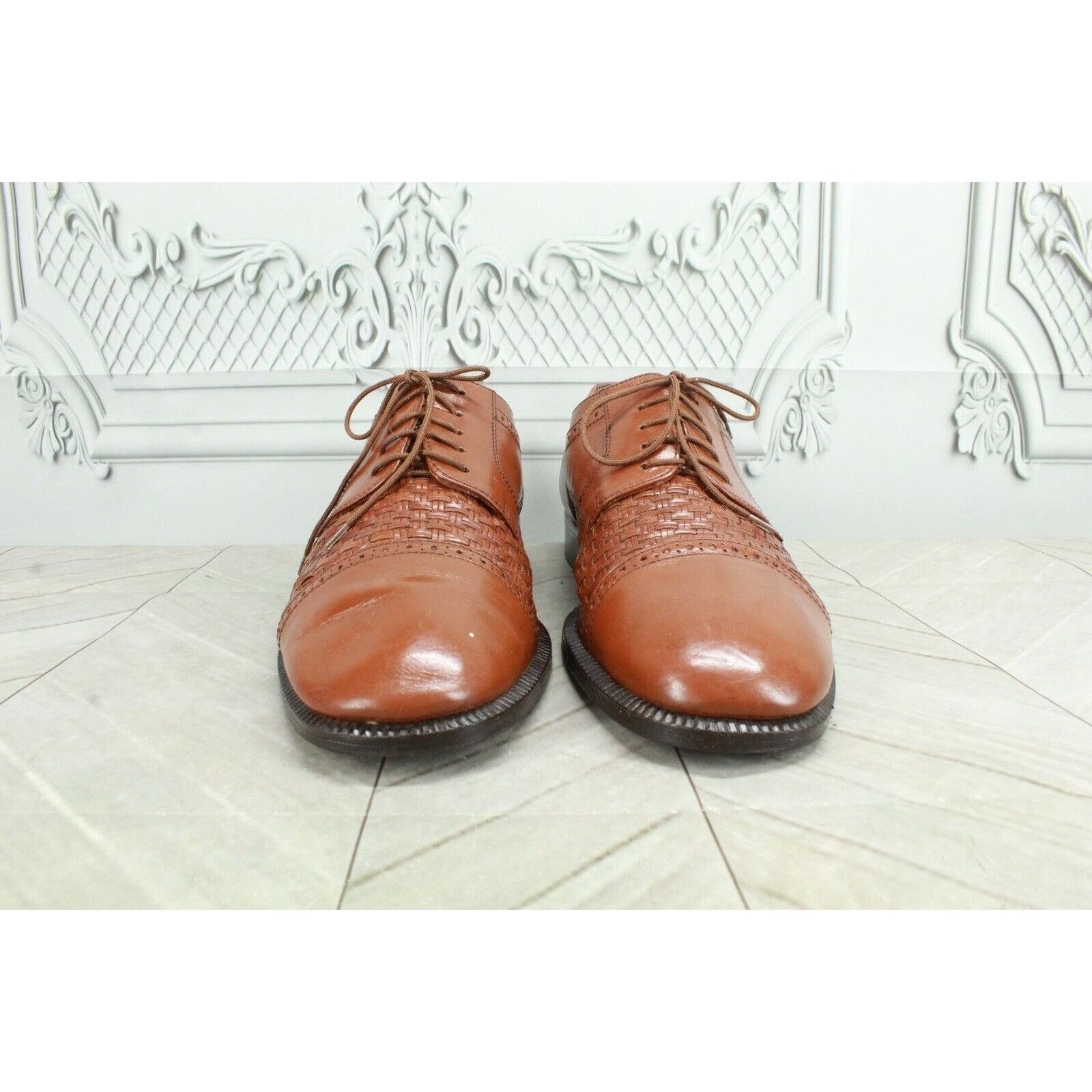 Leather × Stanley Blacker Stanley Blacker Men's Weave Cap Toe Dress Oxford Shoes Size US 10 / EU 43 - 4 Thumbnail
