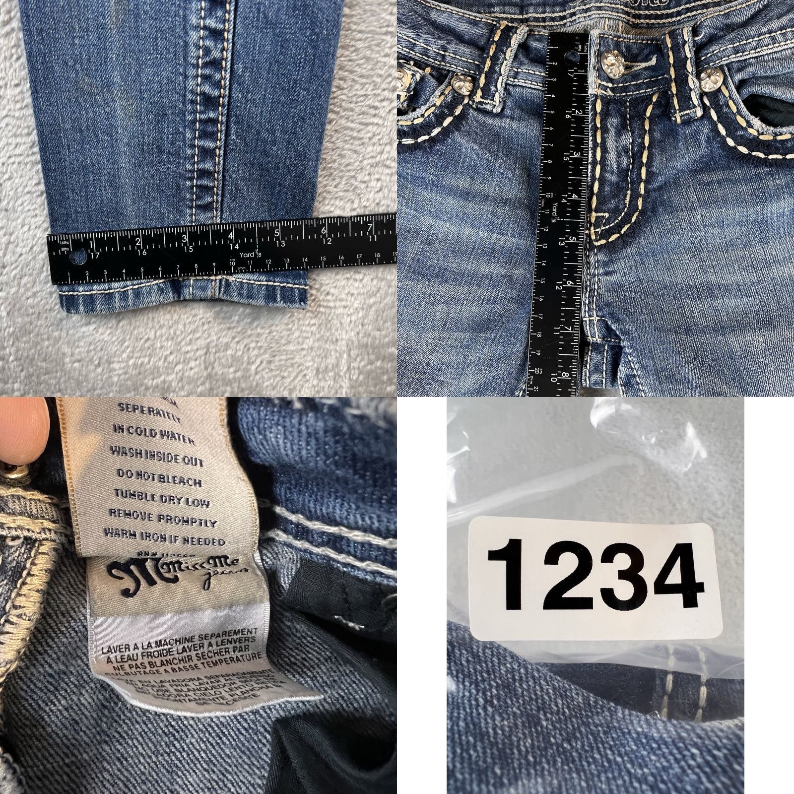 Miss Me Miss Me Jeans Women’s Slim Skinny Denim 5-Pocket Buckle Button Zip Blue Patch Rhinestone Embroidered Details 28x31 Vintage? No Size 27" / US 4 / IT 40 - 8 Thumbnail