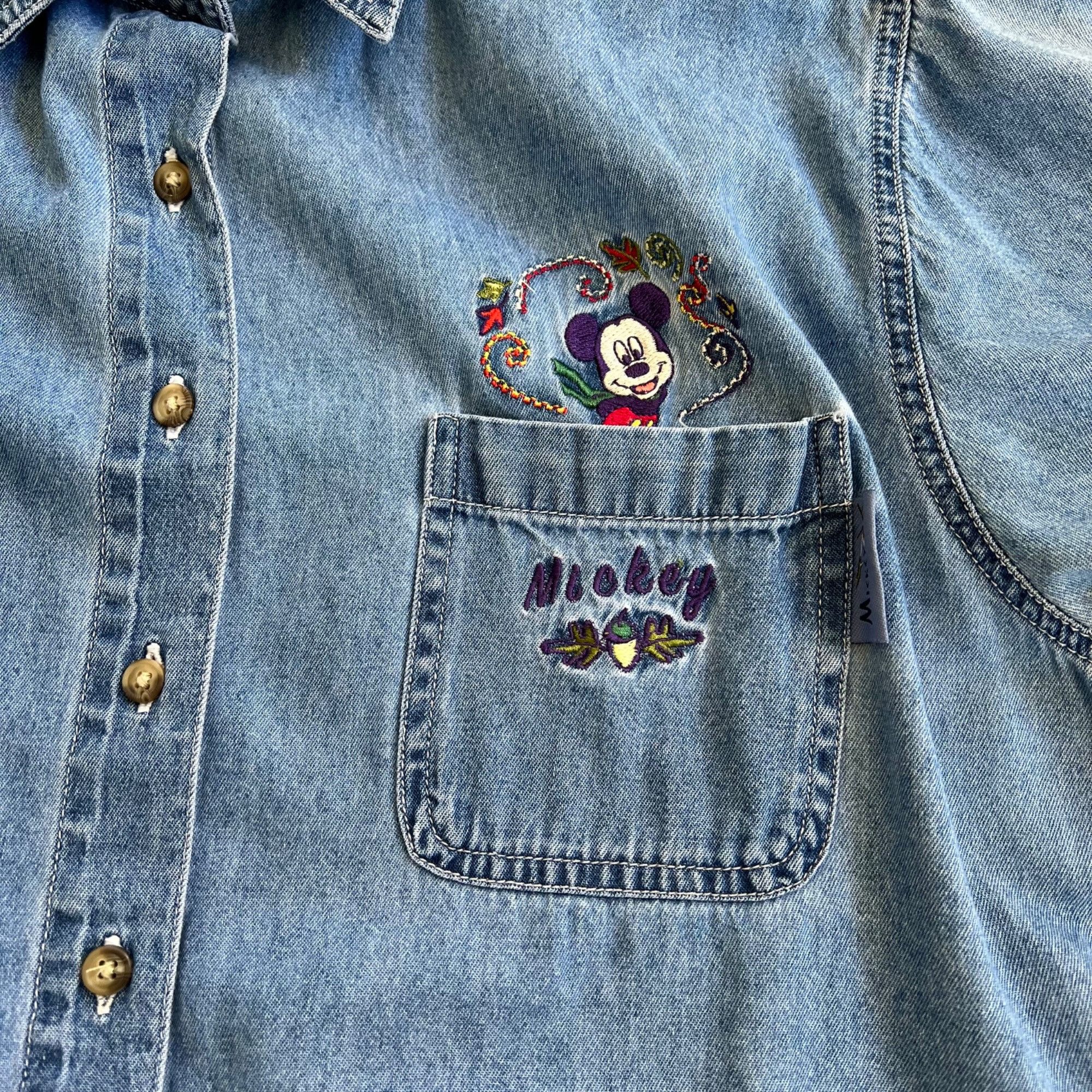 Disney Vintage Mickey Mouse Fall Embroidered Denim Shirt 18 Size XXL / US 16-18 / IT 52-54 - 5 Thumbnail