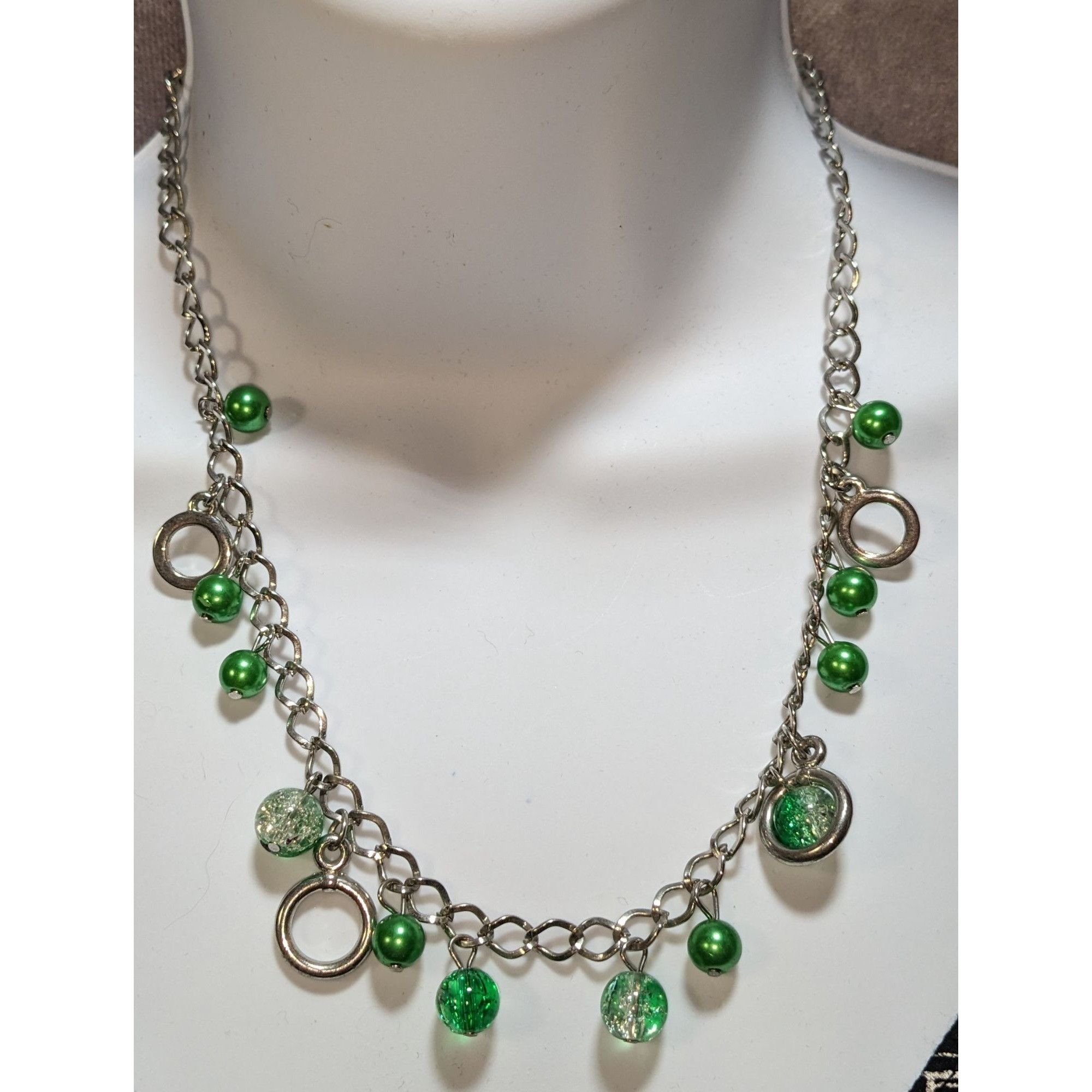 Other Green And Silver Tone Beaded Charm Necklace Size ONE SIZE - 4 Thumbnail