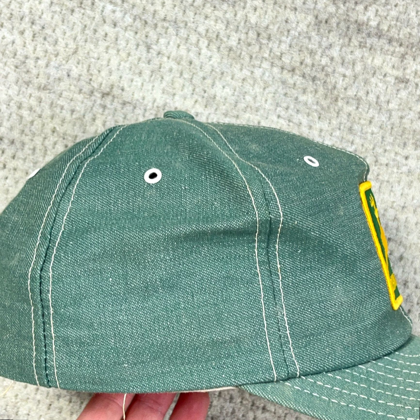 Denime VINTAGE Louisville Mfg John Deere Trucker Hat Cap Green Denim 80s Made USA RARE Size ONE SIZE - 6 Thumbnail