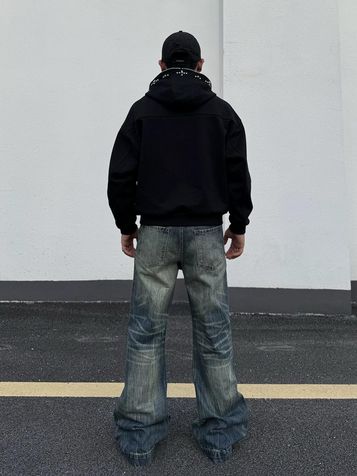 Vintage Blue Whiskered Washed Flared Baggy Denim Jeans Size US 32 / EU 48 - 4 Thumbnail