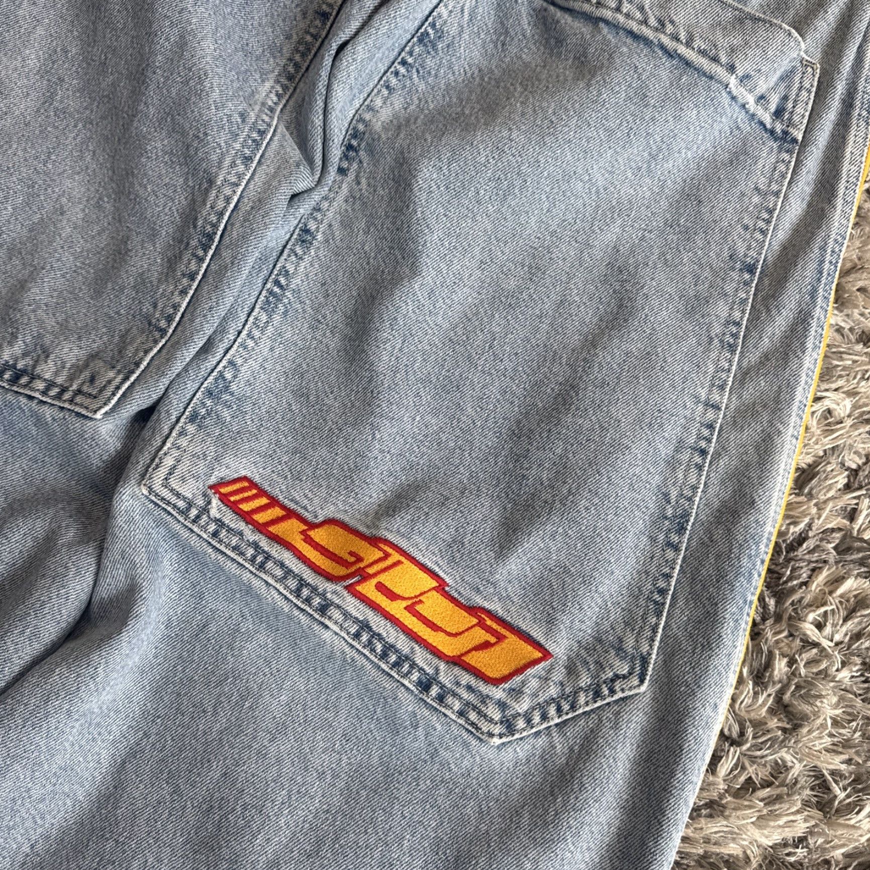 JNCO VINTAGE JNCO Jeans Crossfaders Blue Denim Embroidered Mens 29x28 90s Y2K Wide-Leg Size US 29 - 6 Thumbnail