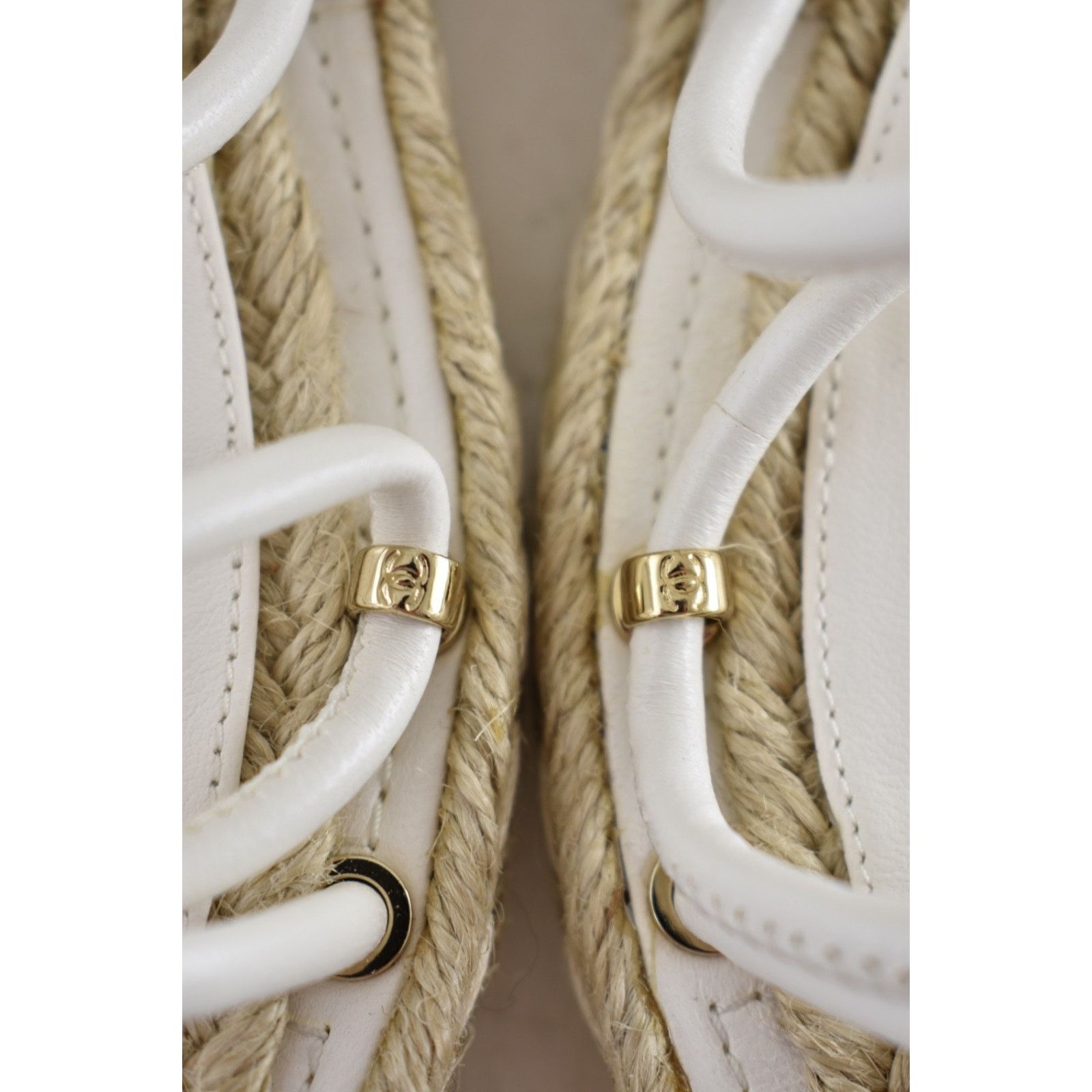 Chanel Chanel White Lambskin CC Mules Lace Up Espadrille Sandal 36 Size US 6 / IT 36 - 11 Thumbnail